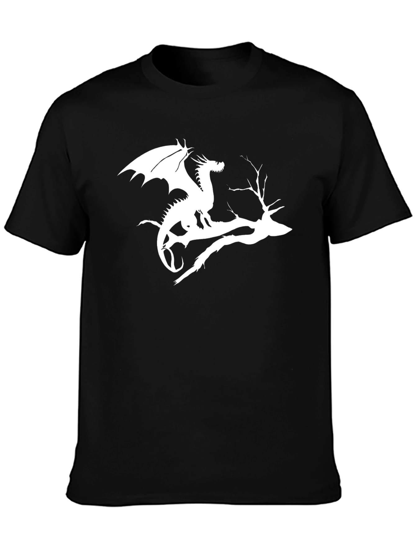 Black Dragon & Tree Branch Graphic Tee - Black Cotton Shirt view 3