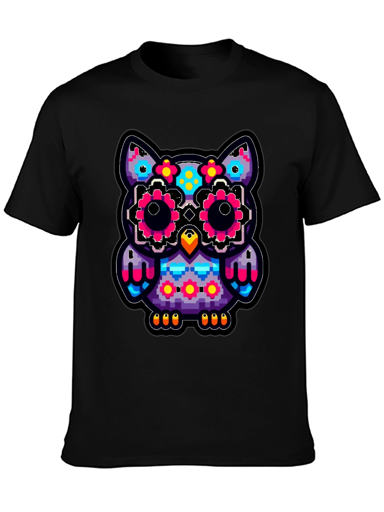 Black Pixel Owl T-Shirt - Colorful Graphic Tee view 3