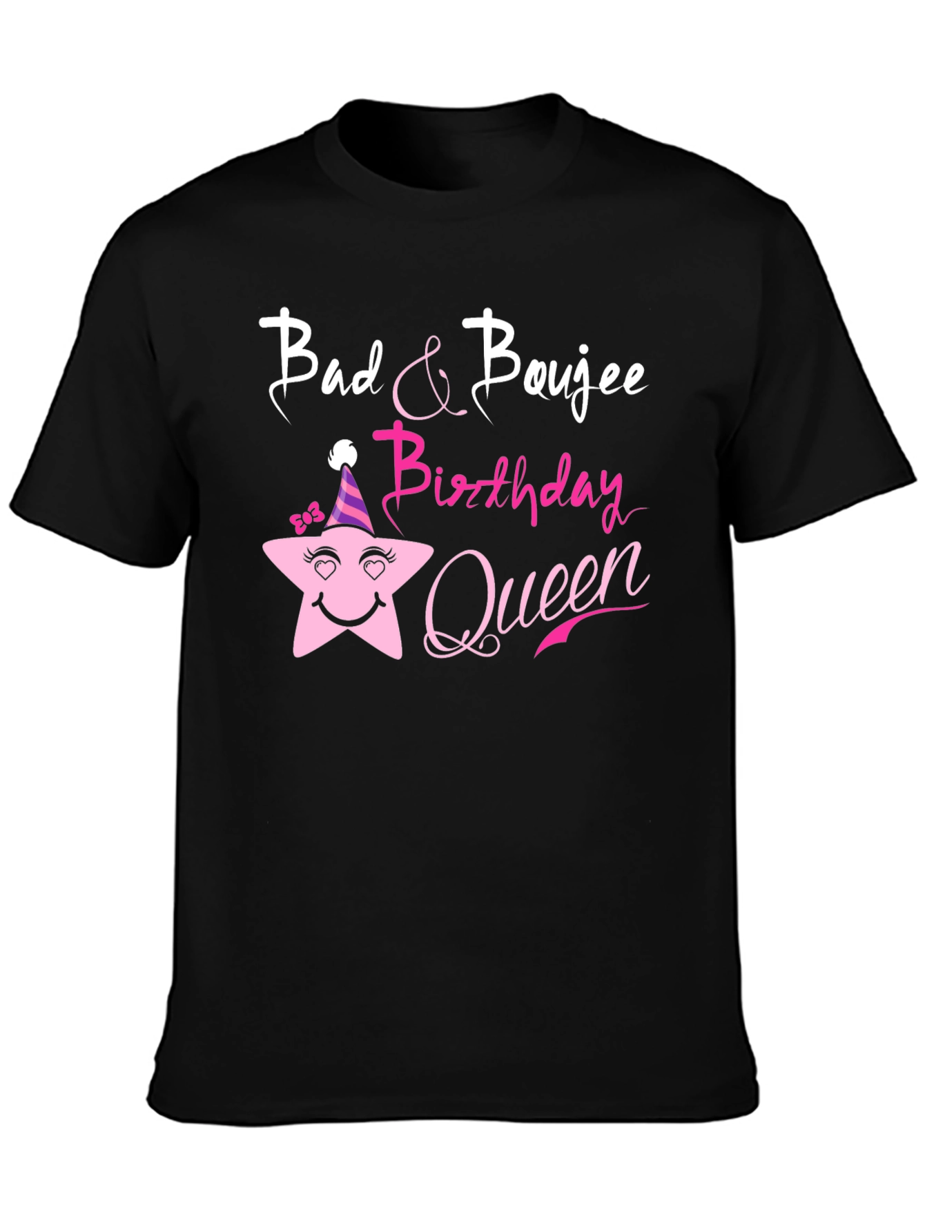 Black Bad & Boujee Birthday Queen Black T-Shirt view 3