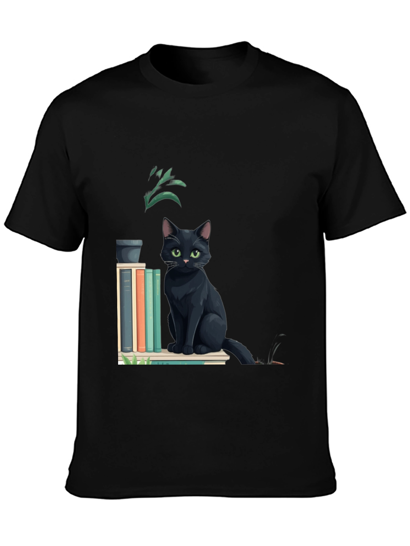 Black Black Cat Bookshelf T-Shirt - Stylish & Comfortable view 3