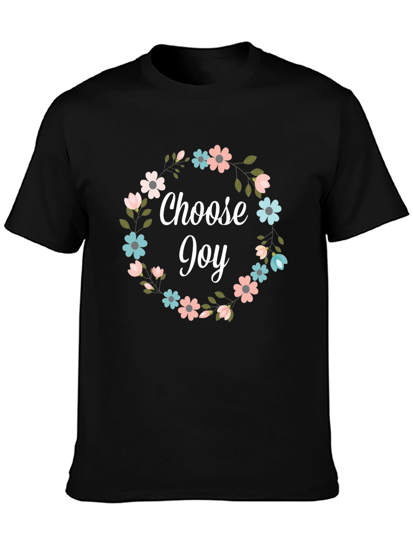 Black Choose Joy Floral Wreath Graphic T-Shirt view 3