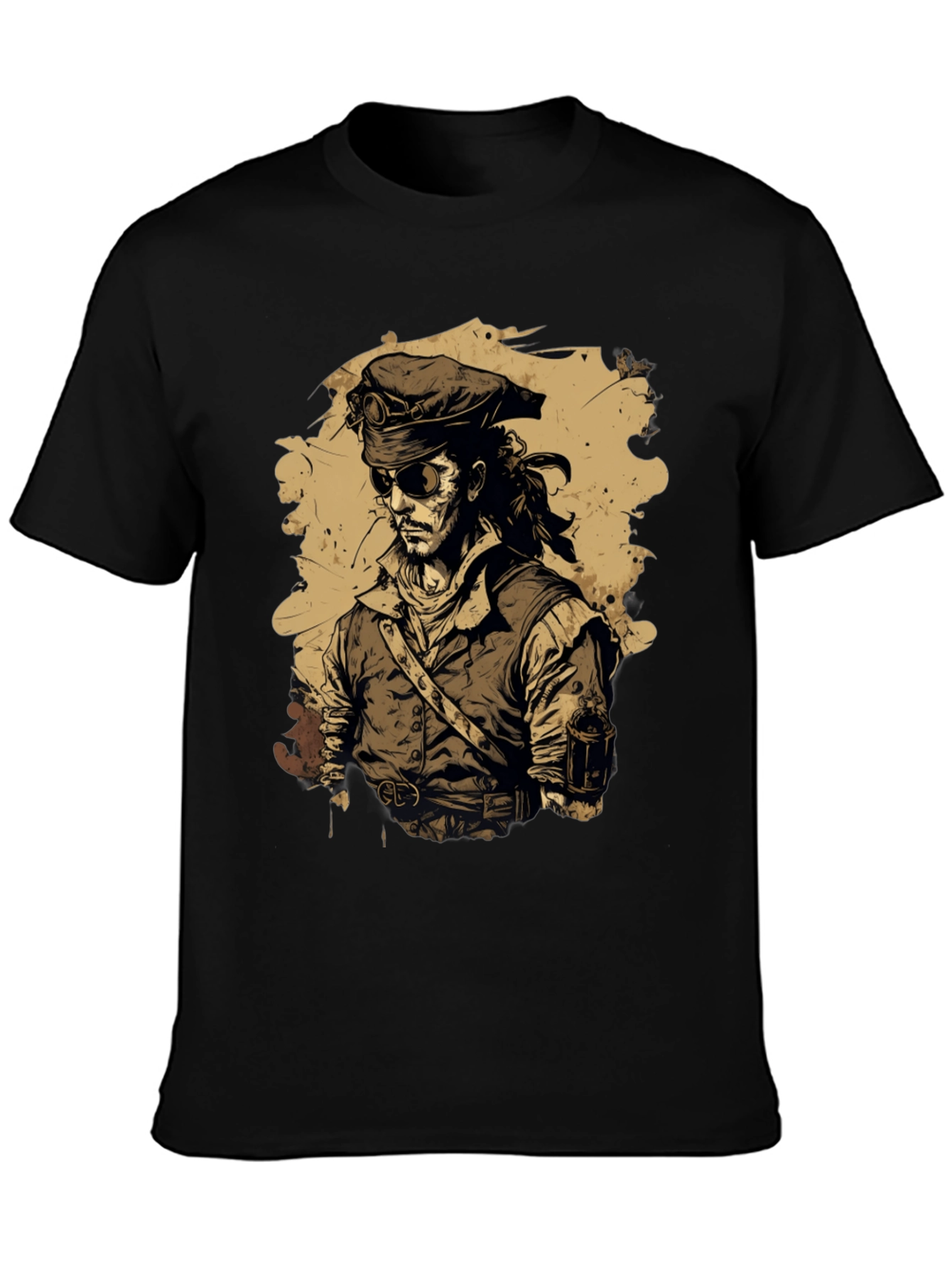 Black Steampunk Pirate Graphic T-Shirt view 3