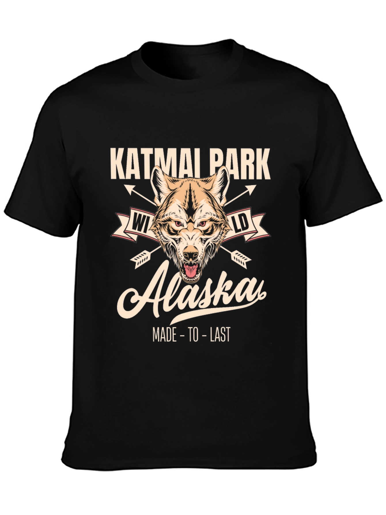 Black Katmai Park Alaska Wolf Graphic T-Shirt view 3