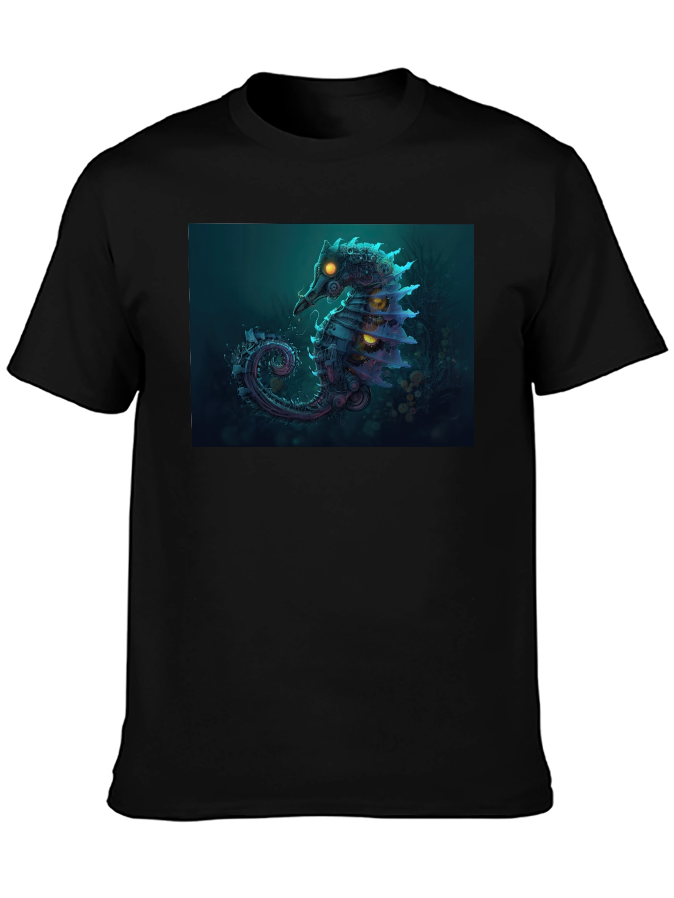 Black Steampunk Seahorse Graphic Tee view 3