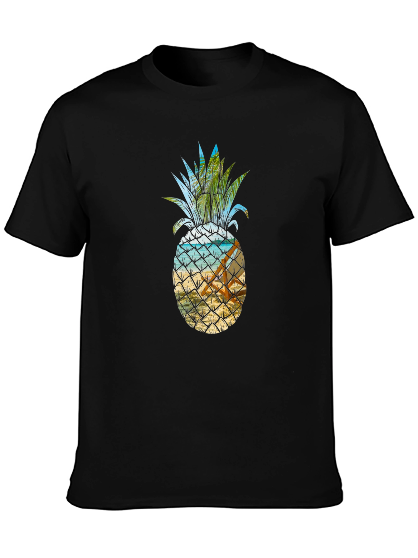 Black Tropical Pineapple Beach T-Shirt view 3