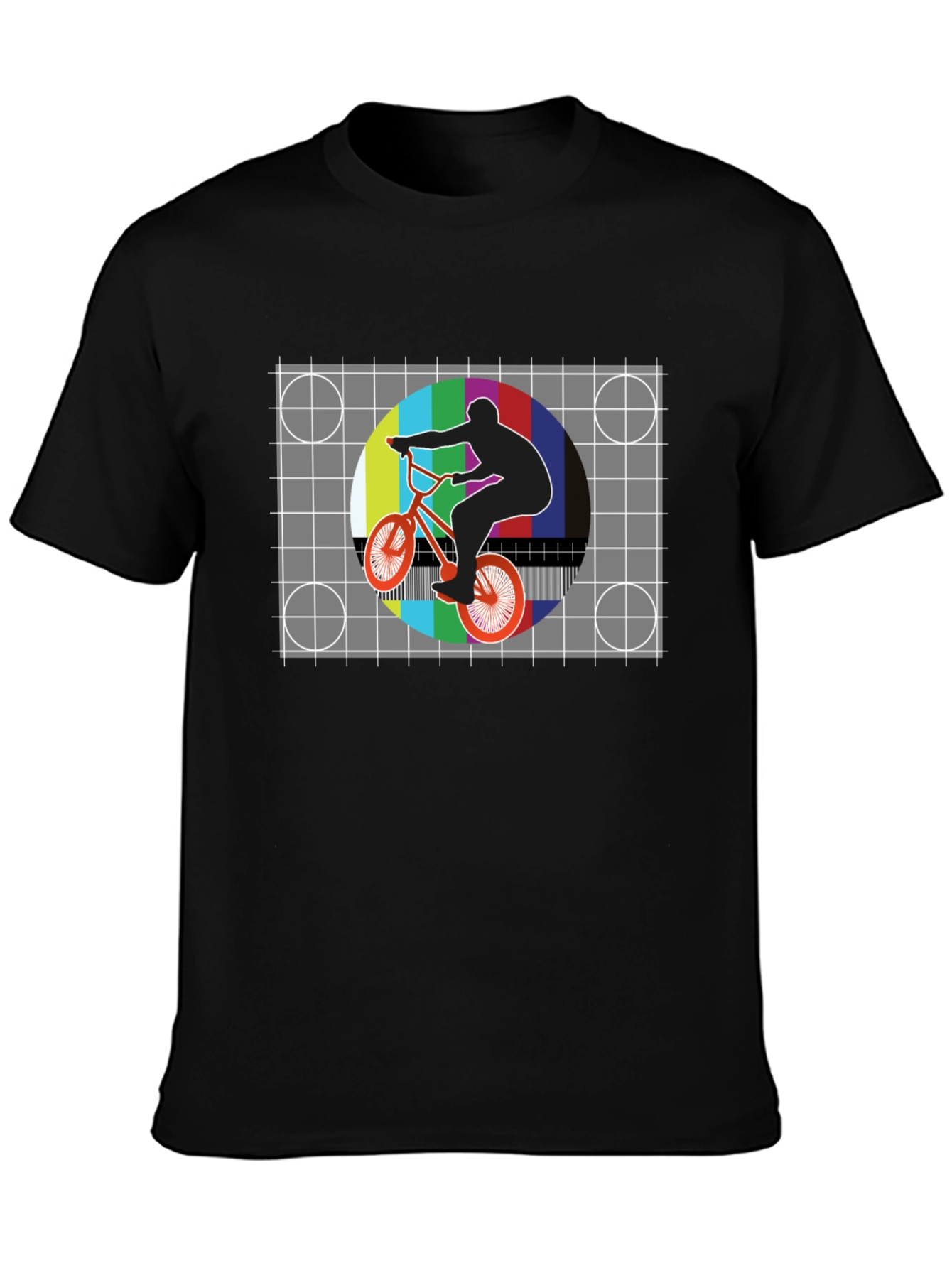 Black Retro BMX Rider Tee - Vintage Test Pattern Graphic view 3