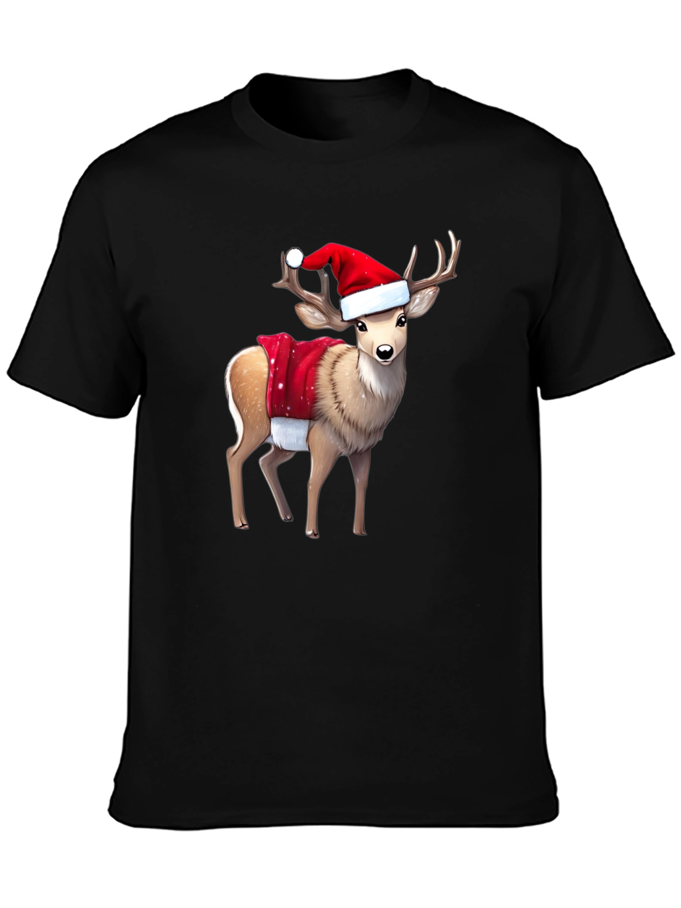 Black Festive Reindeer Graphic Tee - Holiday Style view 3