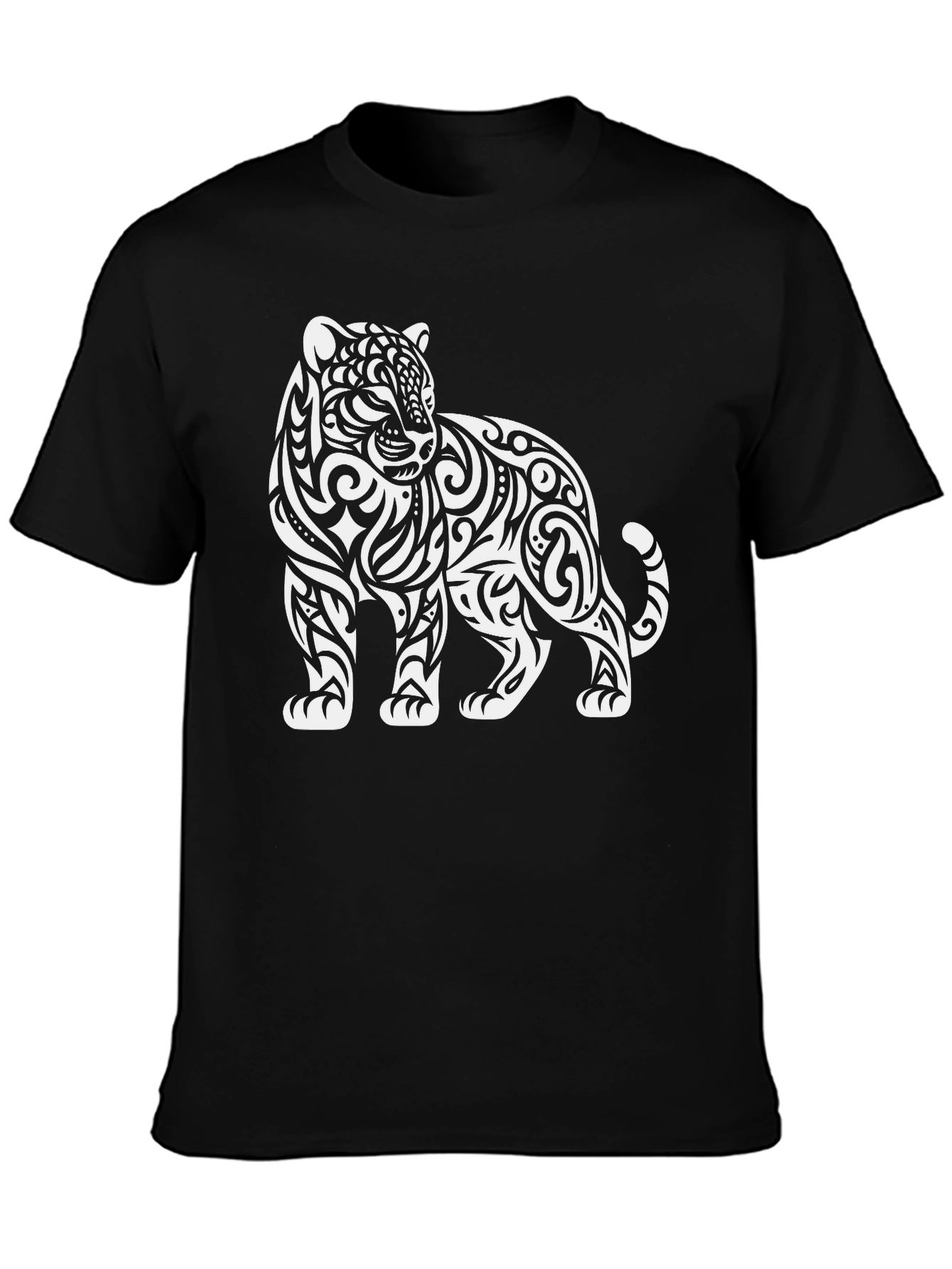 Black Tribal Tiger Graphic Tee - Stylish Black Cotton T-Shirt view 3