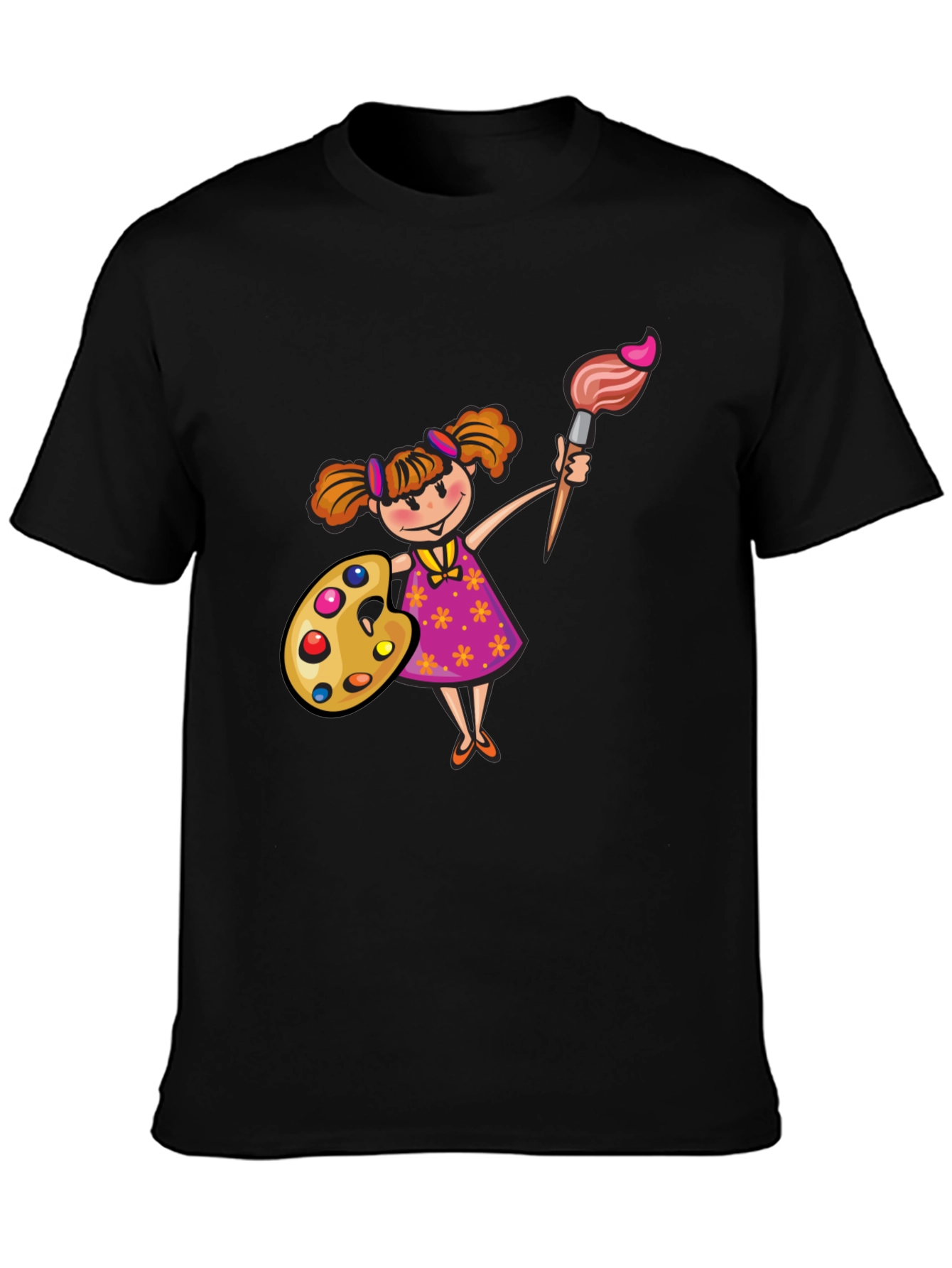 Black Painter Girl Graphic Black T-Shirt view 3