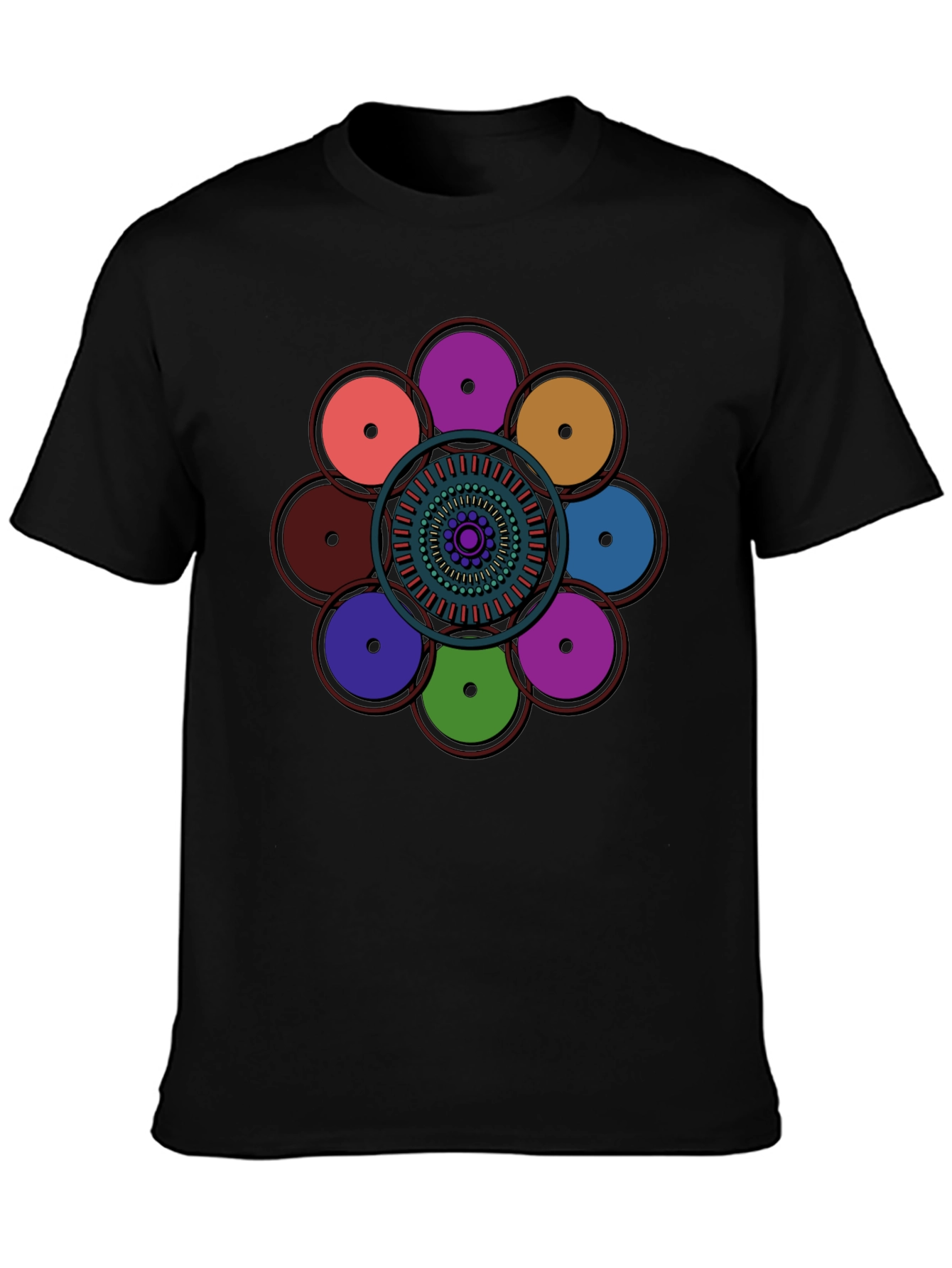 Black Geometric Circle Design Black T-Shirt view 3