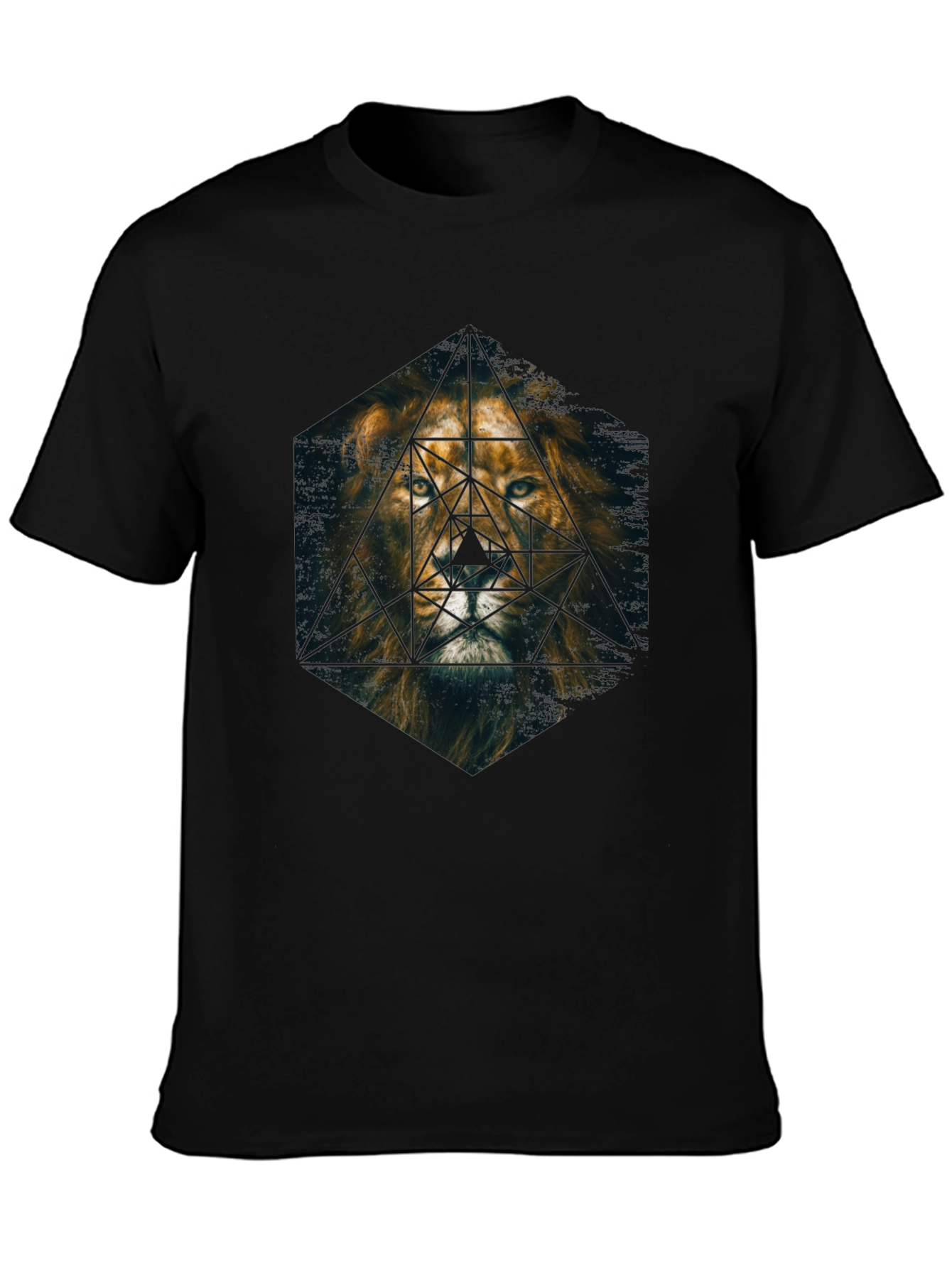 Black Geometric Lion Graphic Print Tee - Premium Men's T-Shirt view 3
