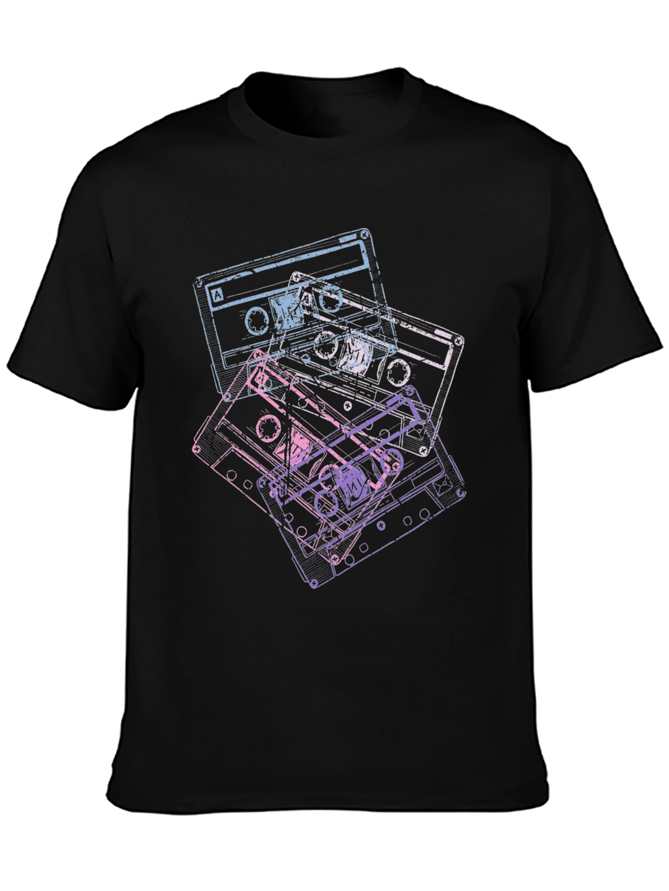 Black Retro Cassette Tape Graphic Tee - Vintage Music Lover Shirt view 3