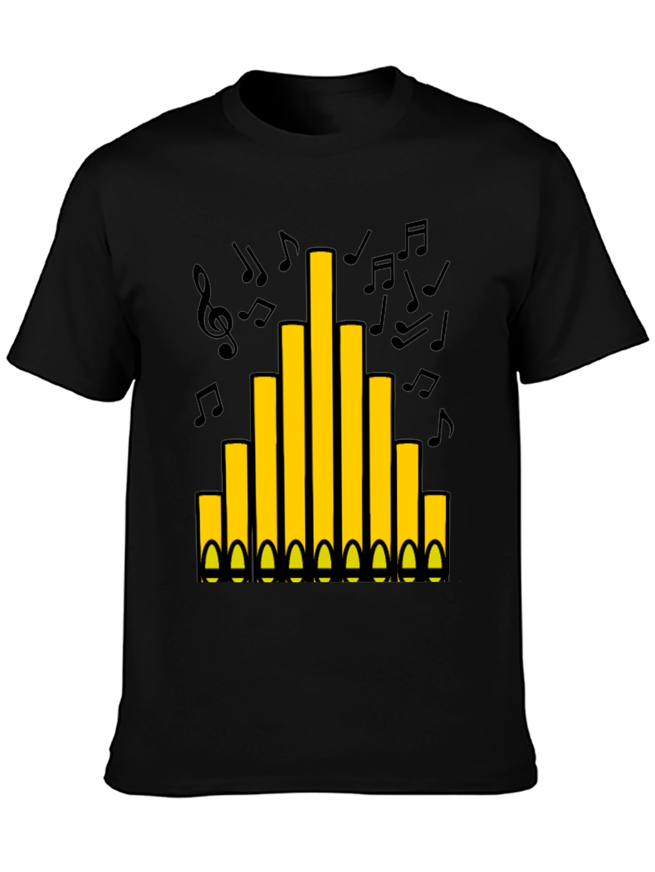 Black Organ Pipe Music Notes Graphic T-Shirt view 3