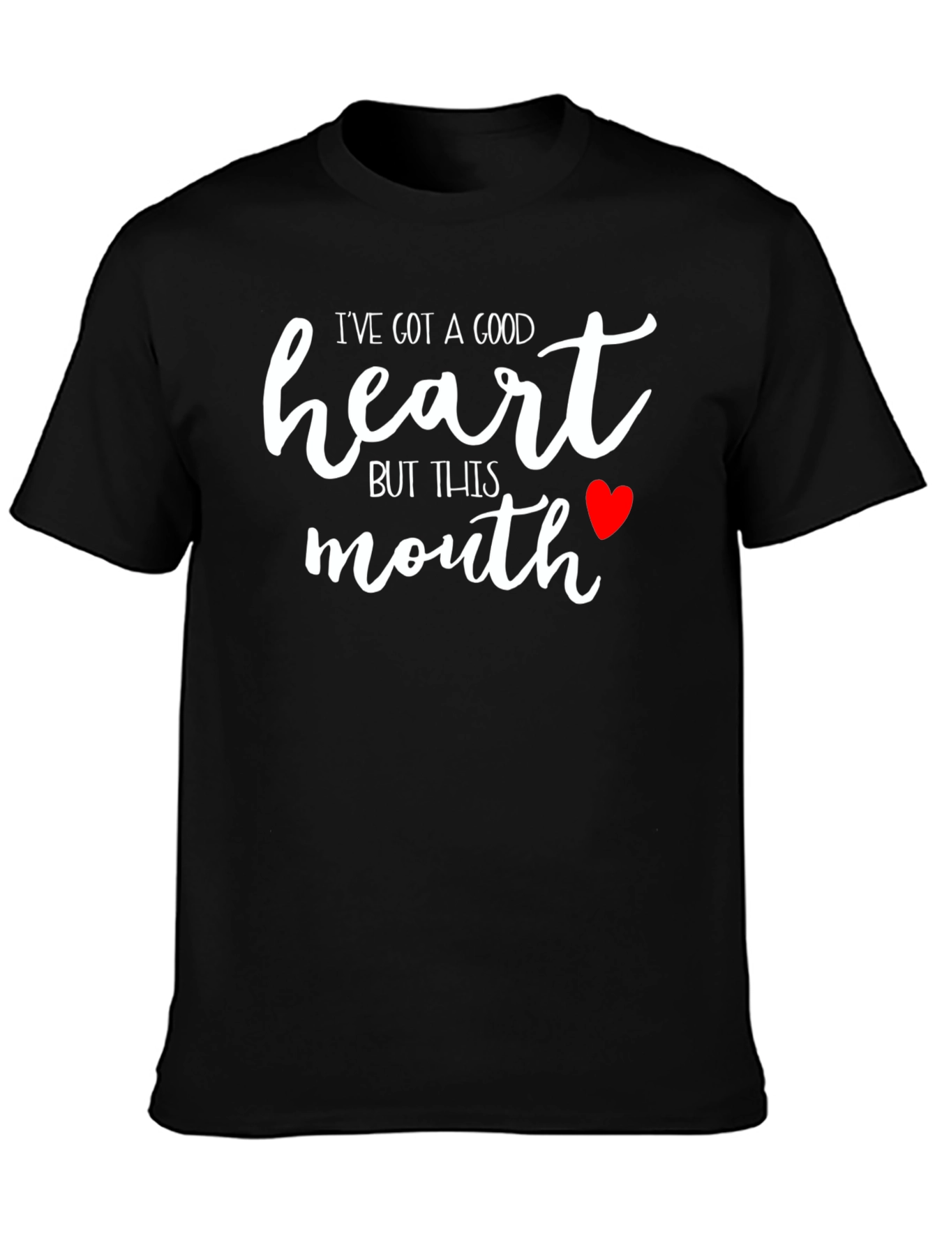 Black Funny Good Heart Mouth Graphic Tee view 3