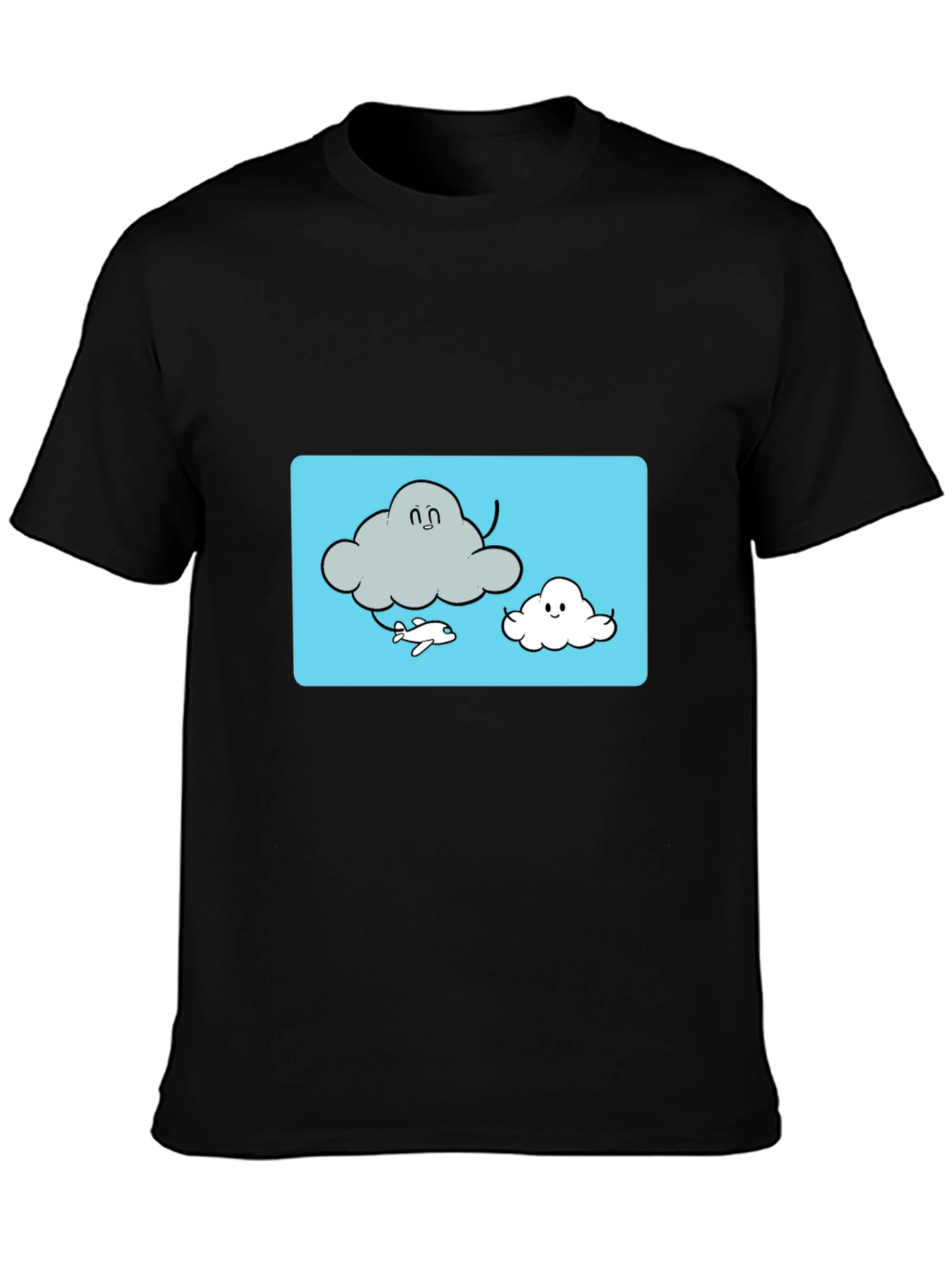 Black Cloud Cartoon Graphic Tee - Black Cotton T-Shirt view 3