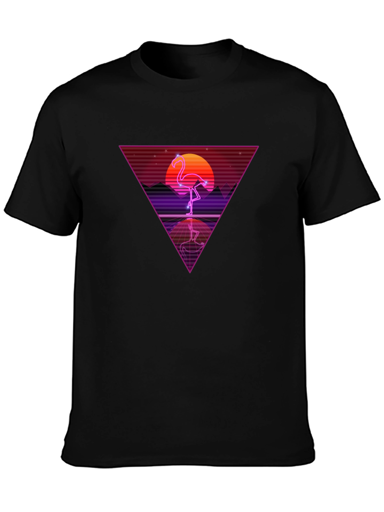 Black Retro Flamingo Triangle Graphic Tee view 3