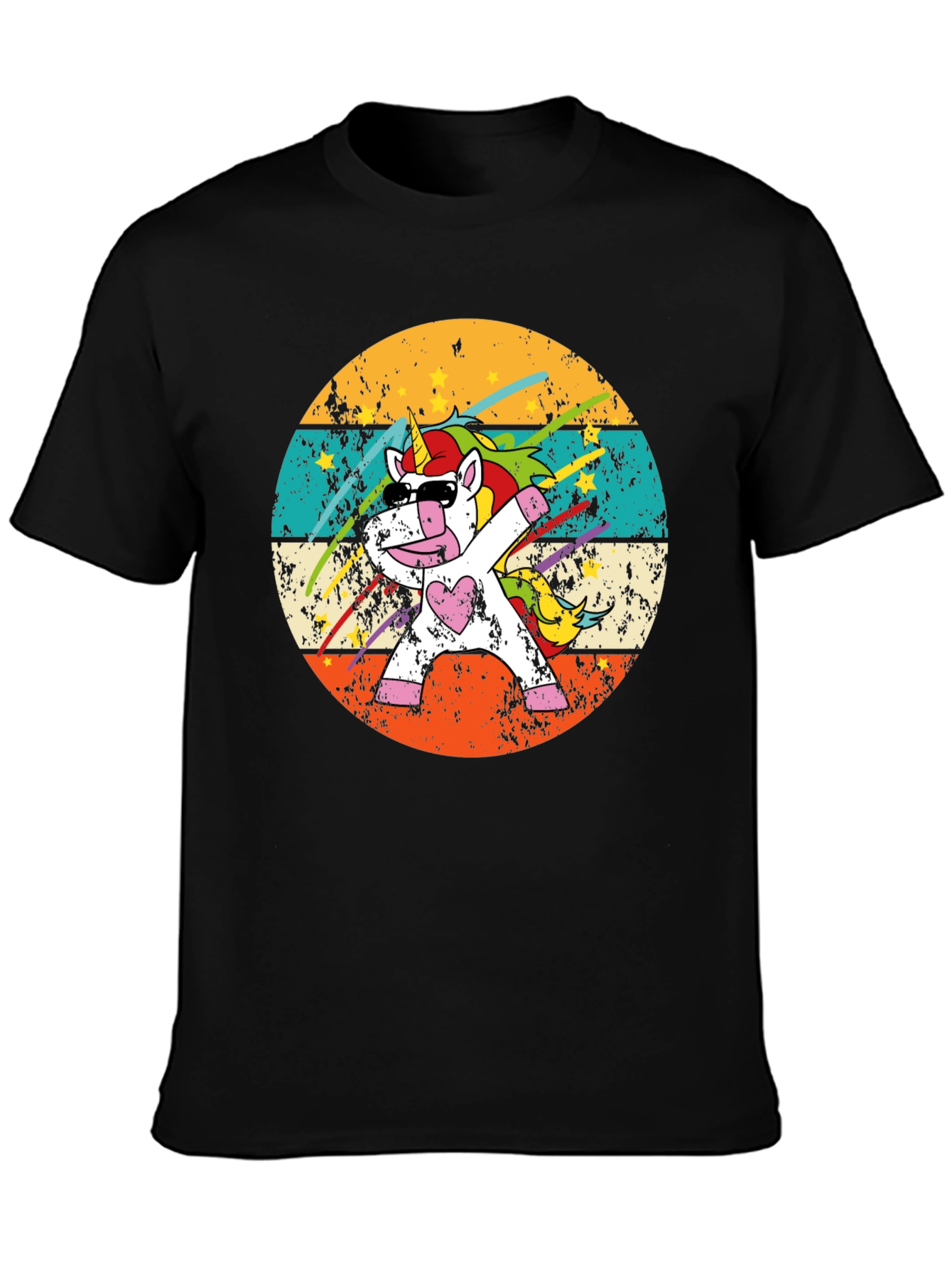 Black Dabbing Unicorn Retro T-Shirt view 3