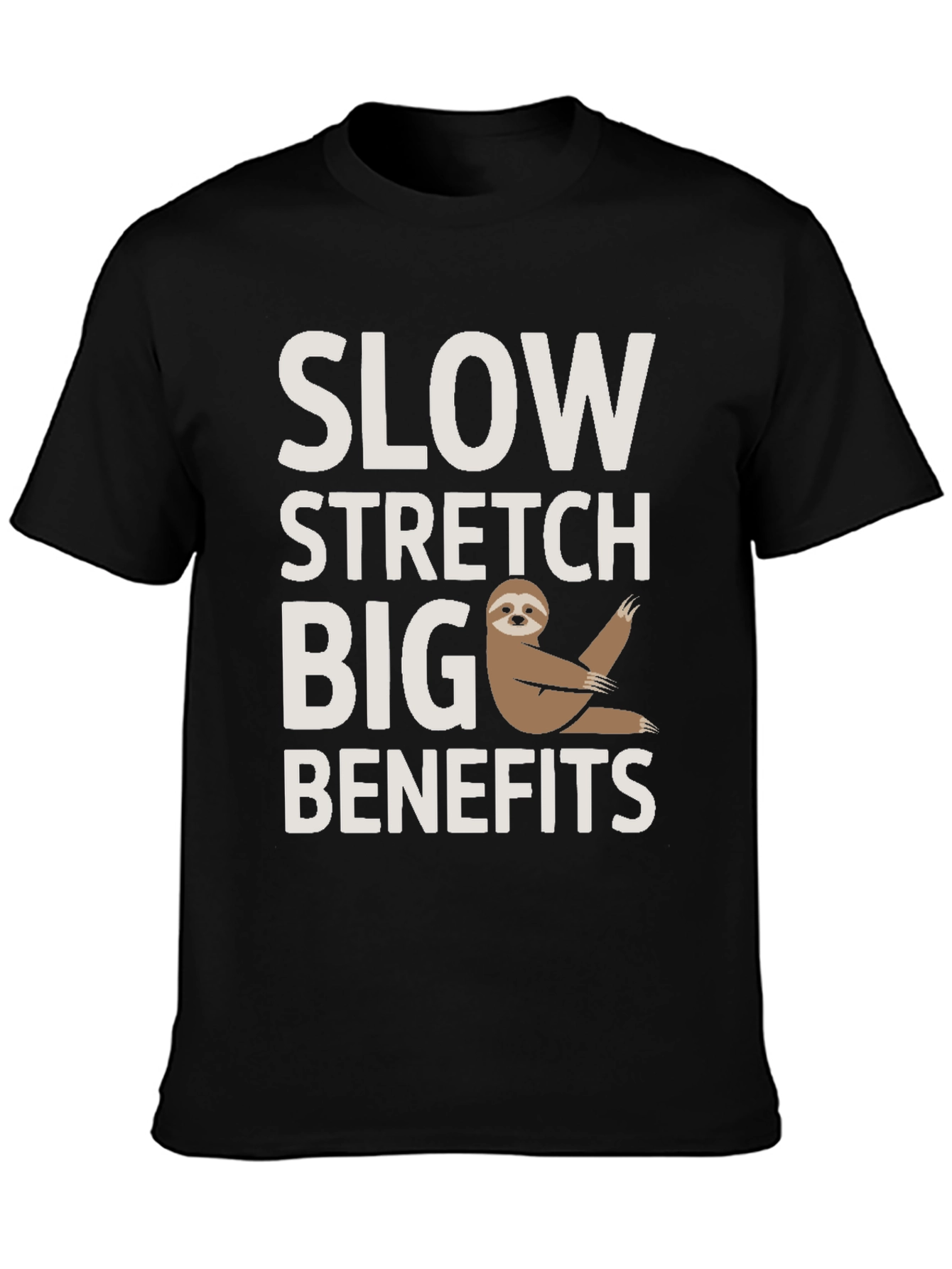 Black Funny Sloth Yoga T-Shirt - Slow Stretch Big Benefits view 3