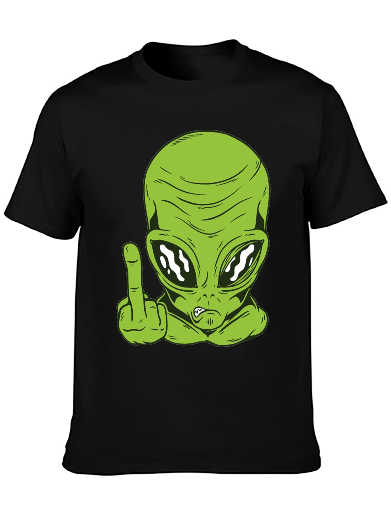 Black Alien Middle Finger Graphic T-Shirt - Black view 3