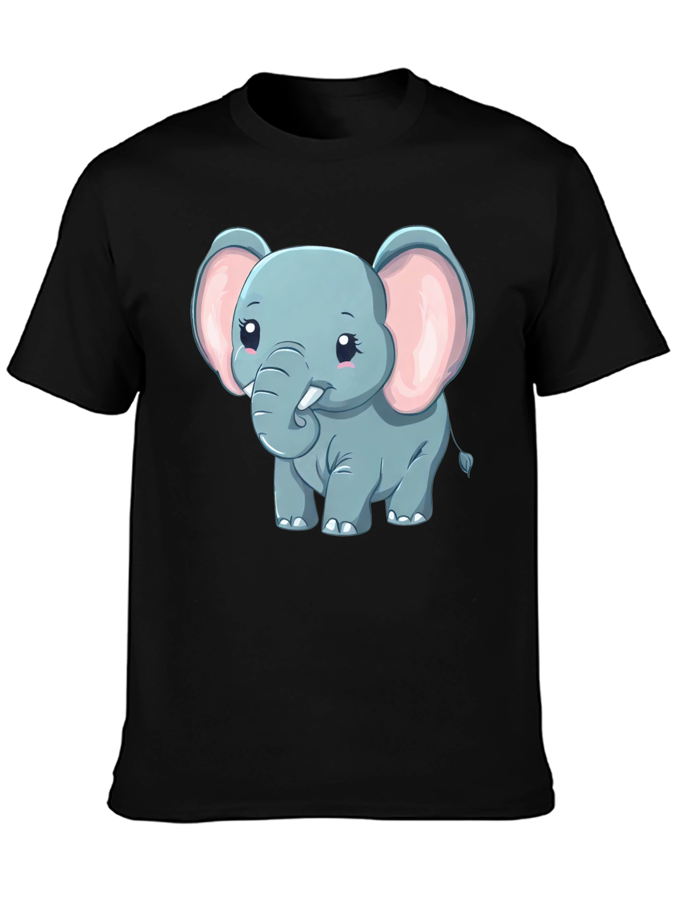 Black Cute Elephant Graphic Tee - Black Cotton Blend view 3