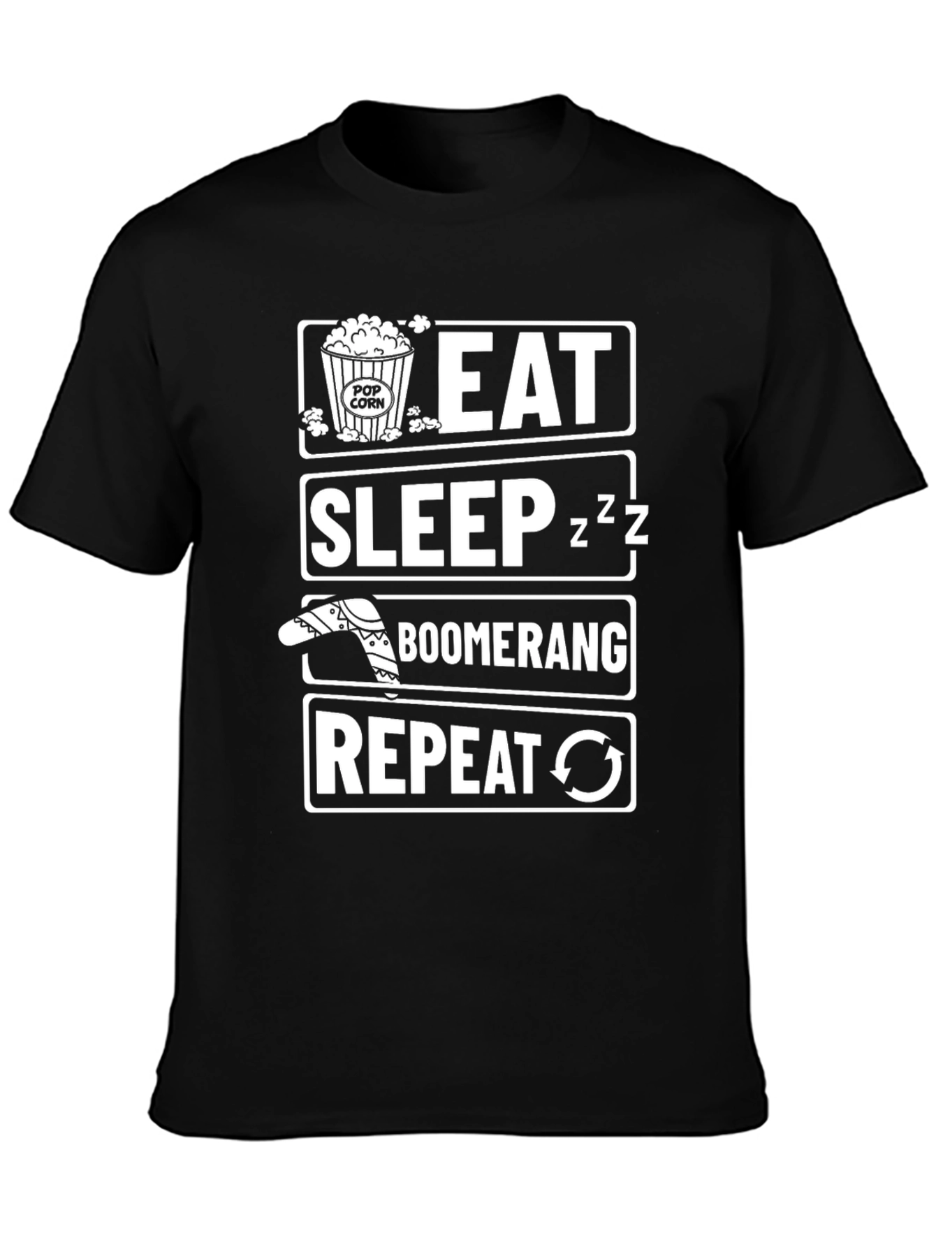 Black Eat Sleep Boomerang Repeat Graphic Tee view 3