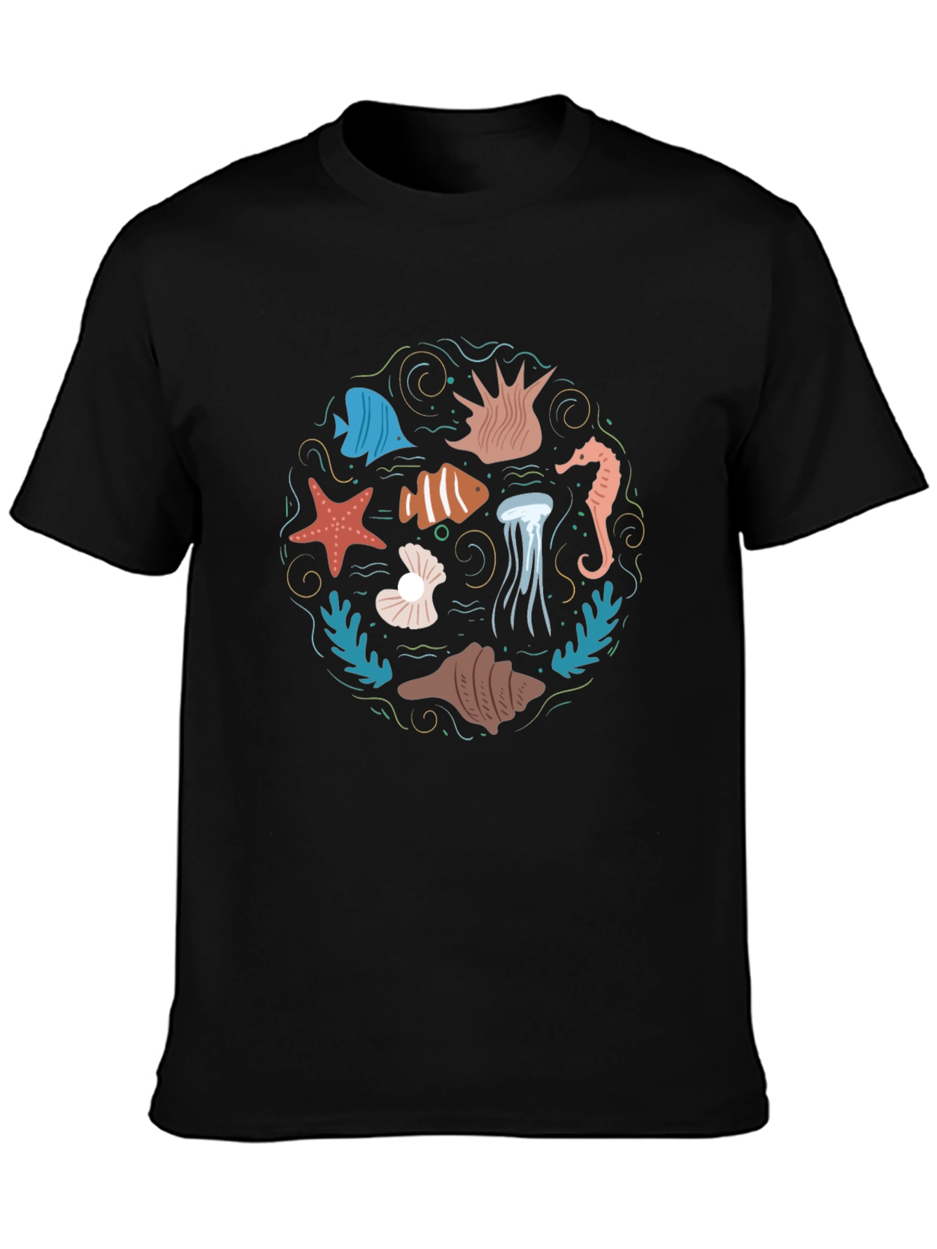 Ocean Life Graphic Tee - Black Cotton T-Shirt - 3