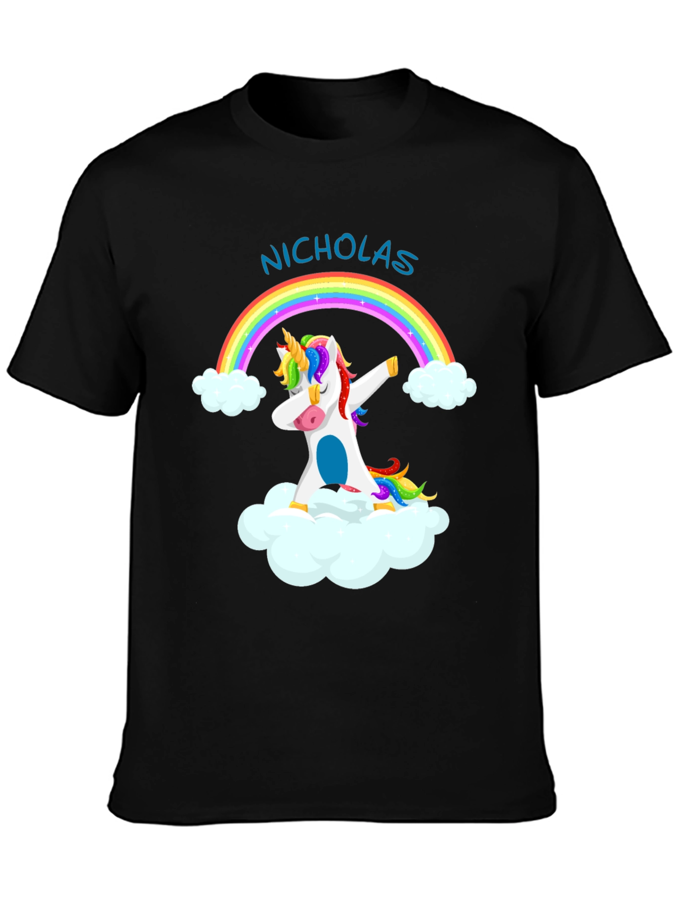Black Nicholas Unicorn Dab Rainbow T-Shirt view 3