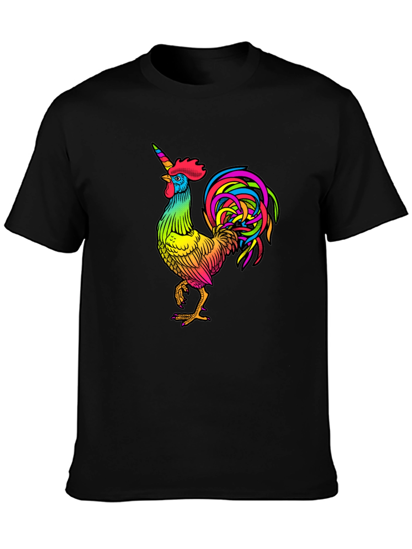 Black Rainbow Unicorn Rooster Graphic Tee view 3