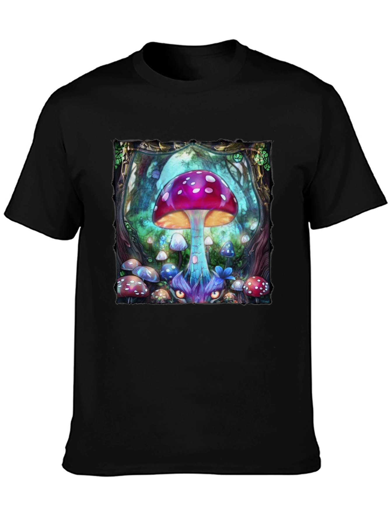 Black Mushroom Fantasy Graphic Tee view 3