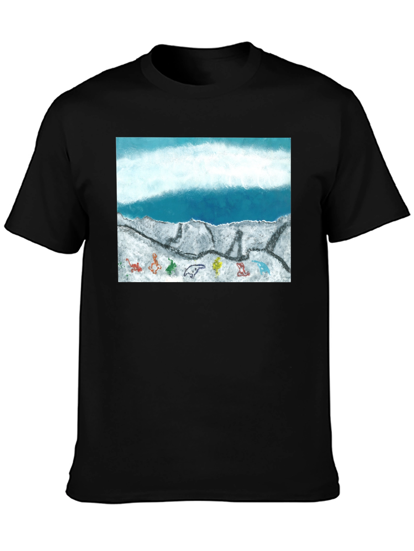 Ocean Scene Graphic Print Black T-Shirt - 3