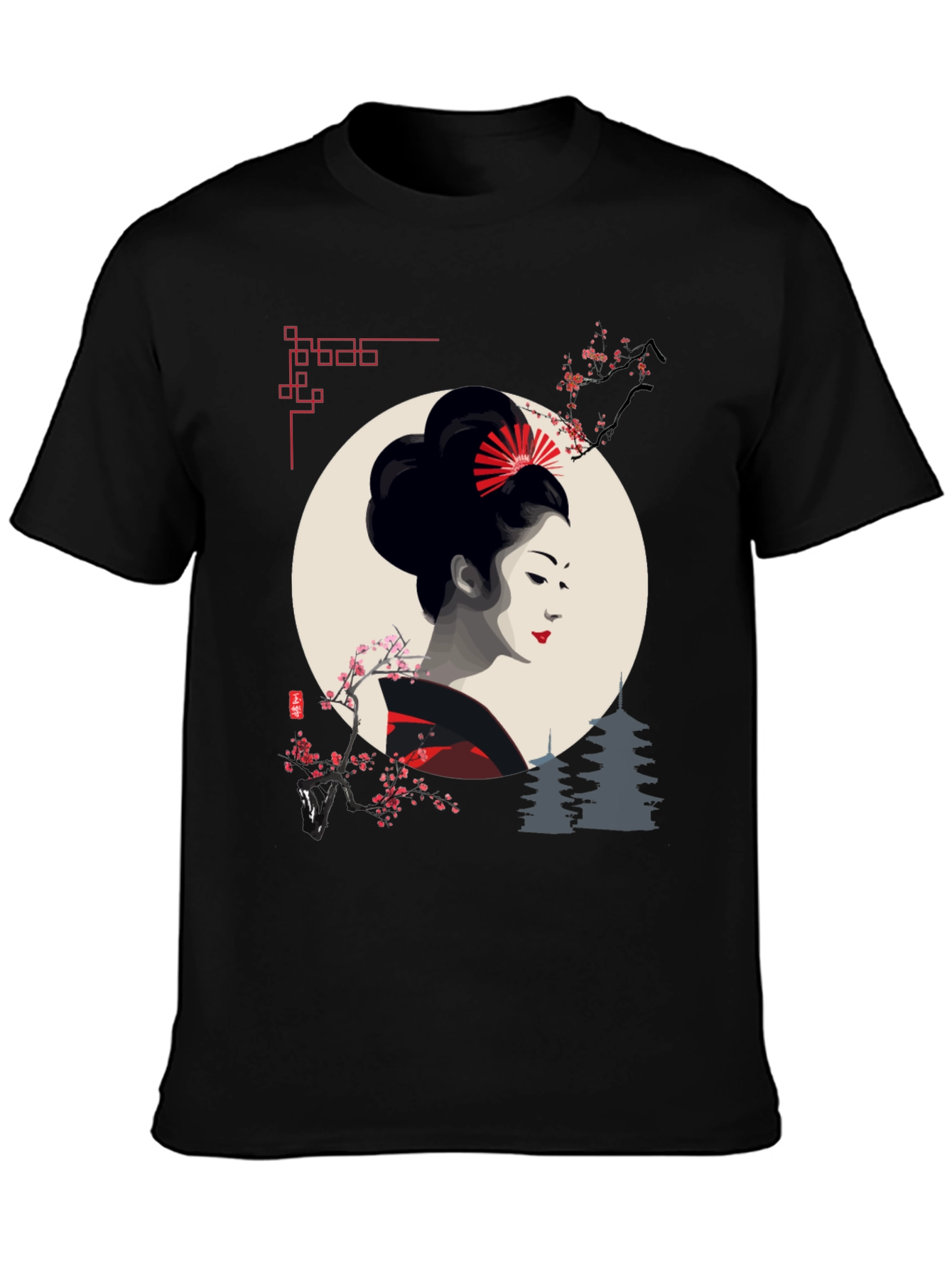 Black Geisha Graphic Print Black T-Shirt view 3