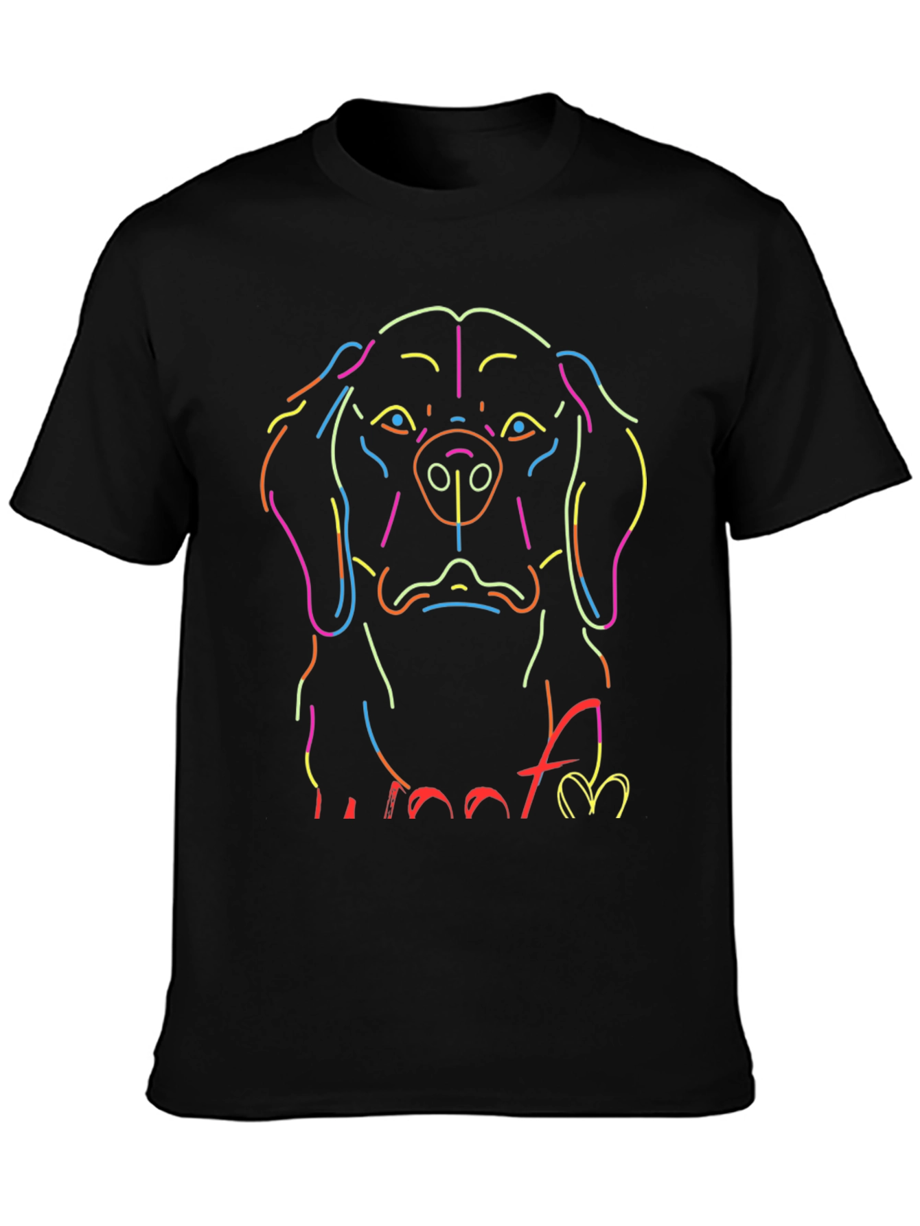 Neon Dog Outline Graphic T-Shirt - Black - 3