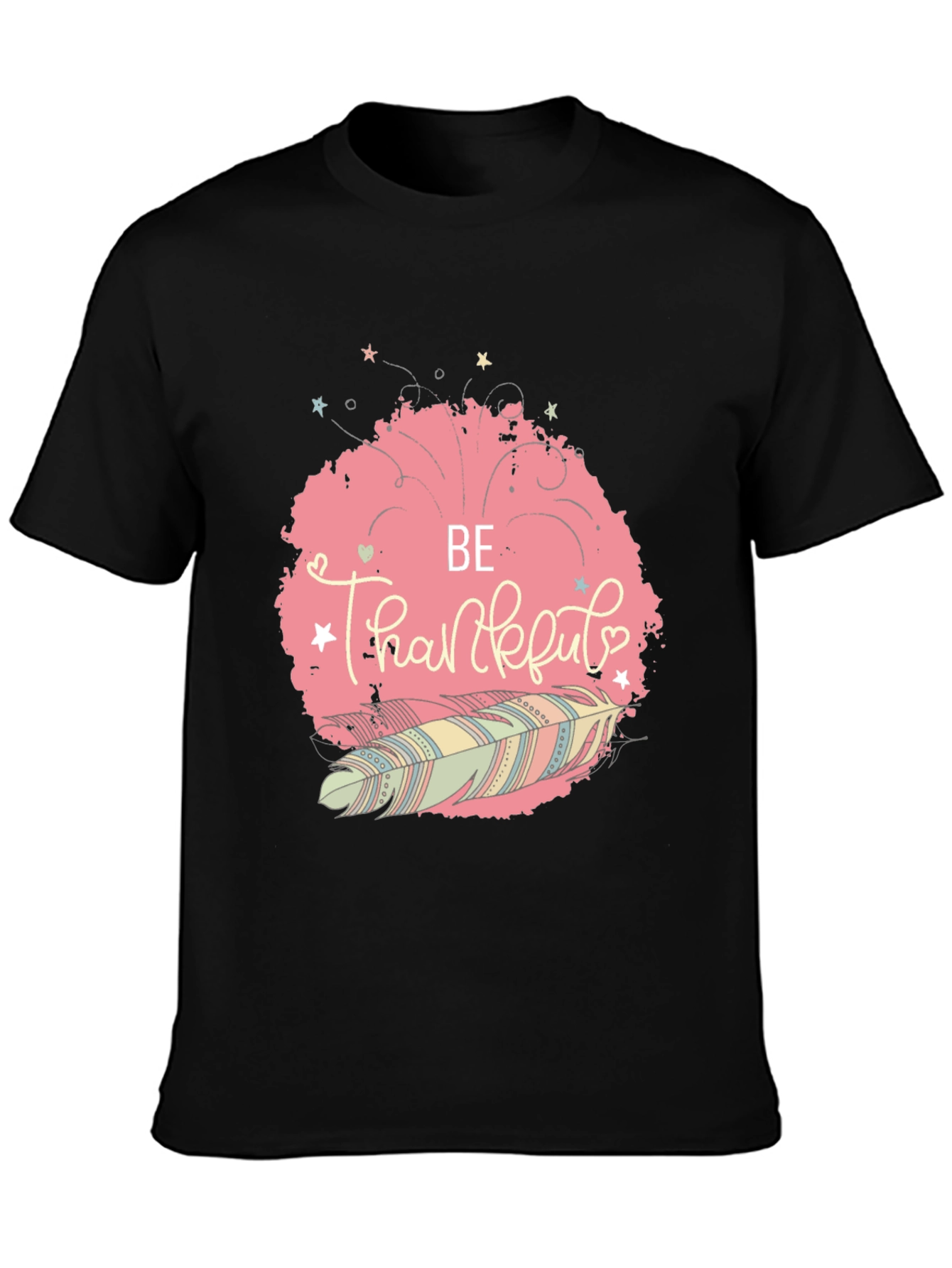 Black Be Thankful Feather Graphic Tee - Stylish Comfort view 3