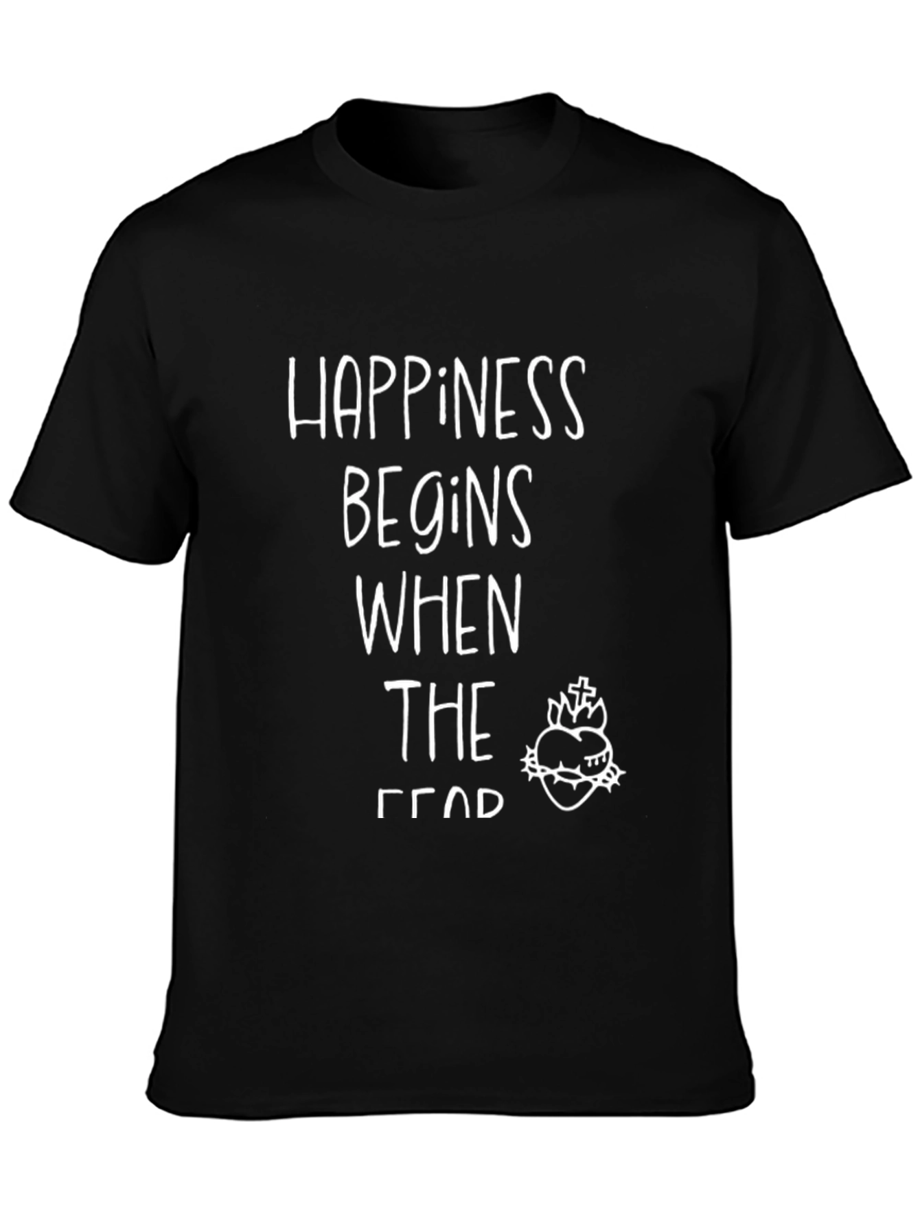Black Happiness Begins T-Shirt - Motivational Tee view 3