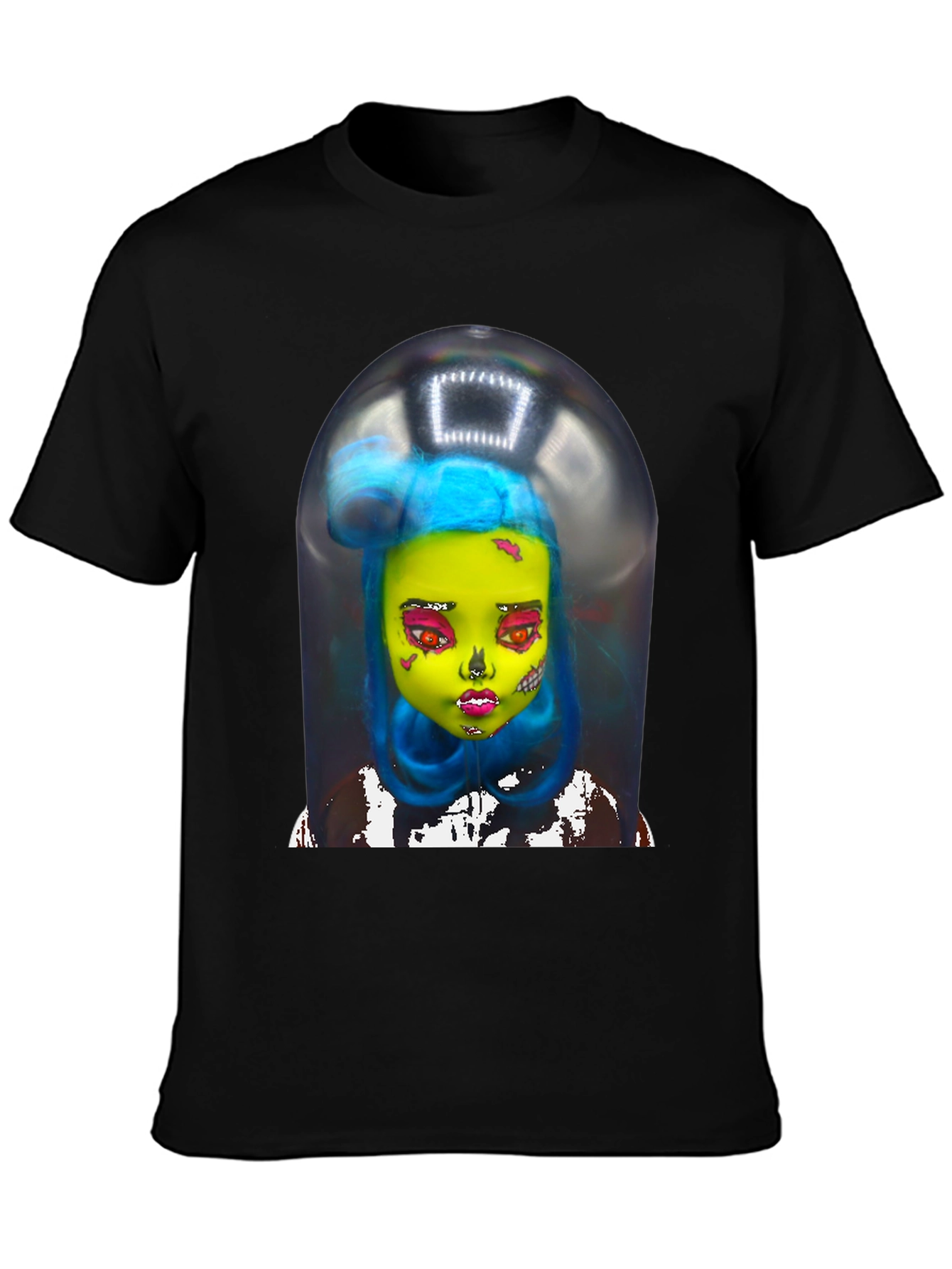 Black Surreal Doll Graphic Tee - Unique Art Shirt view 3