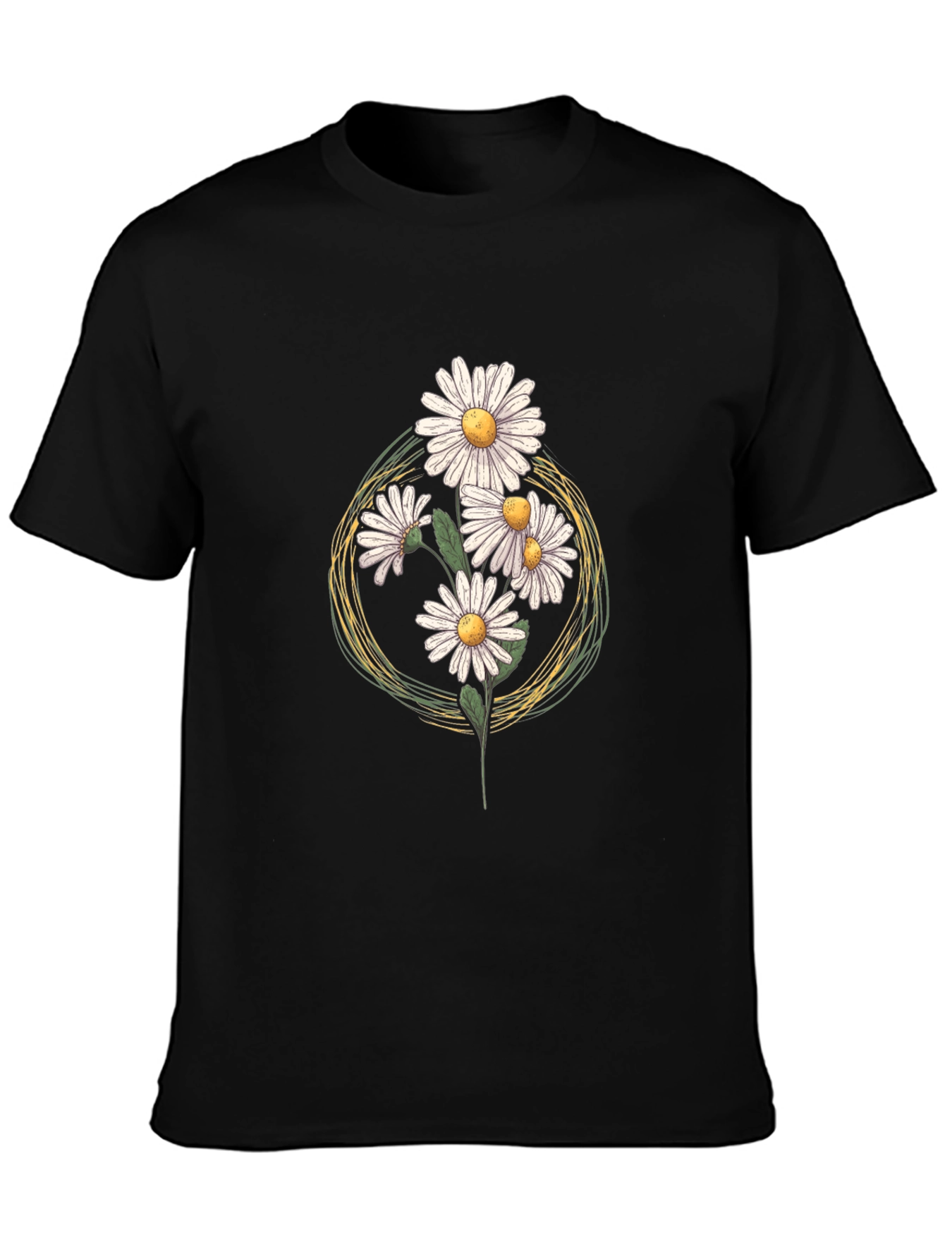 Black Daisy Graphic Print T-Shirt - Black Cotton Tee view 3