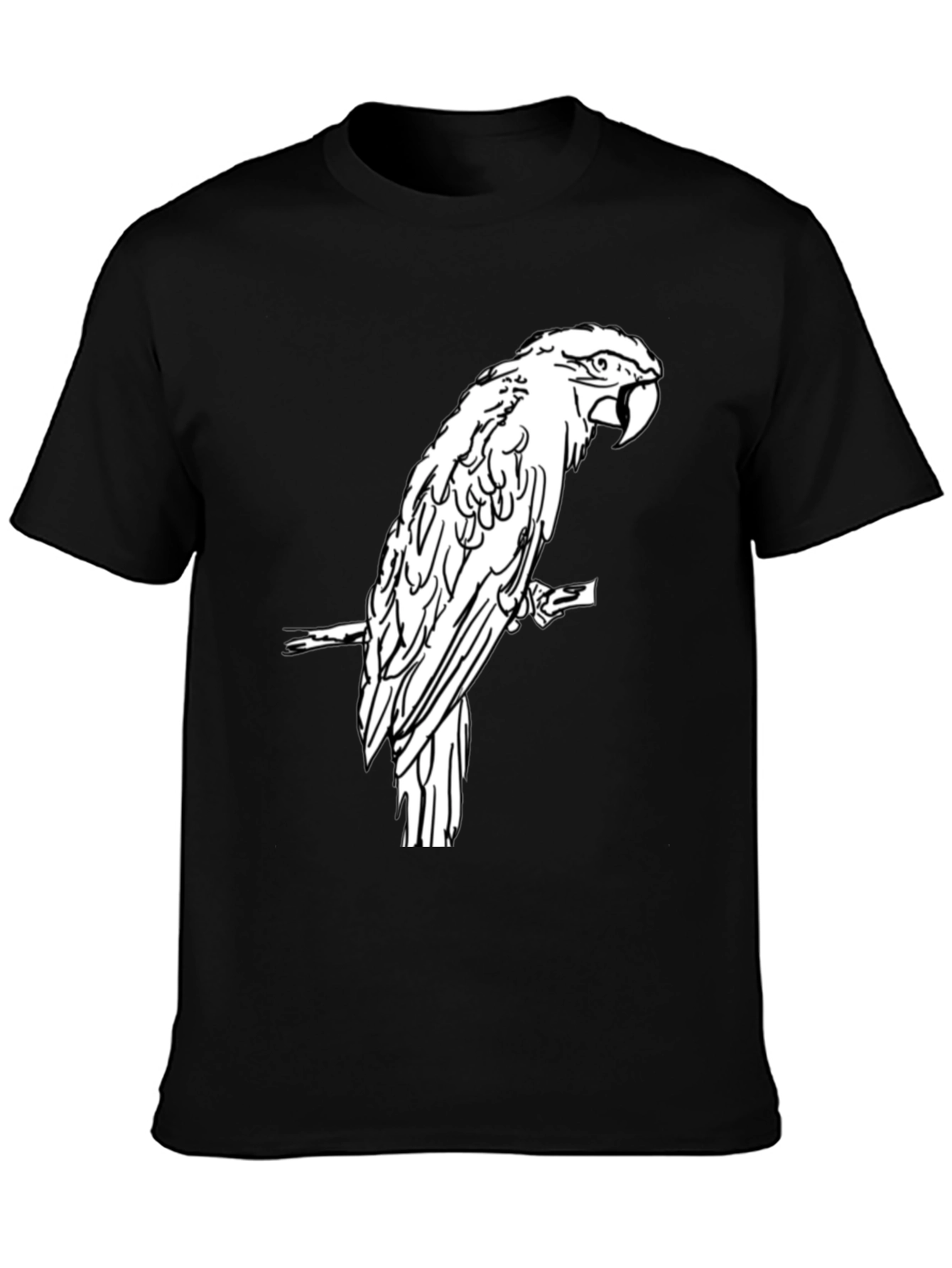 Black Black T-Shirt with White Parrot Graphic view 3