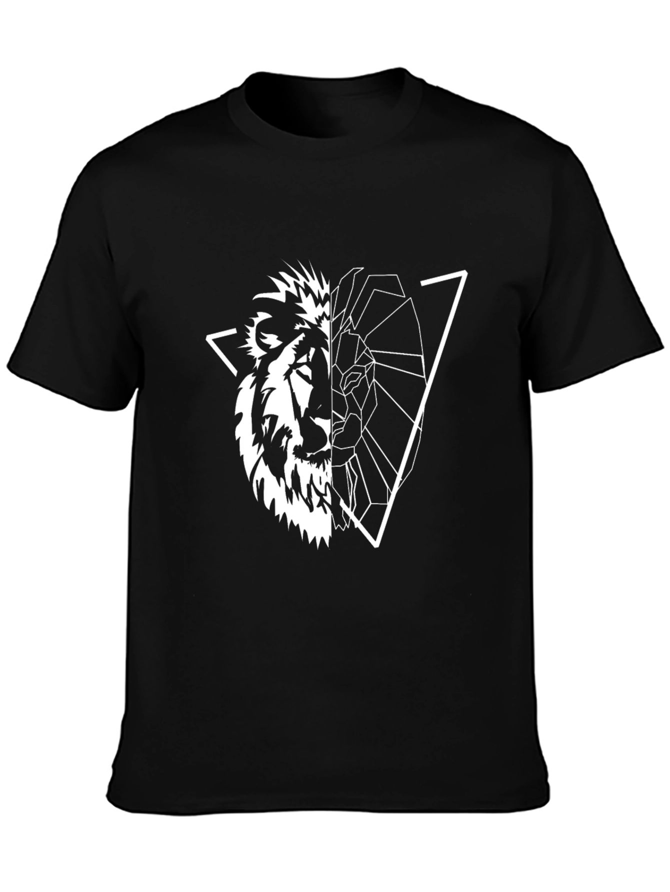 Black Geometric Lion Graphic Tee - Black view 3