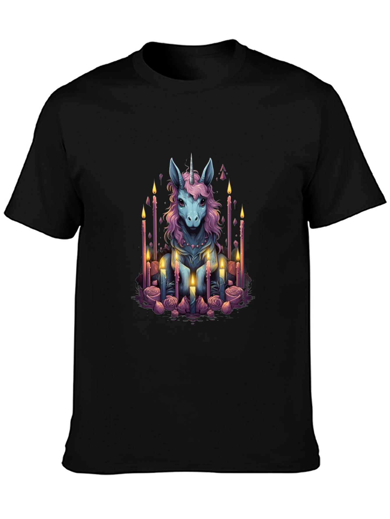 Black Unicorn Candle Graphic T-Shirt - Men's Black Tee view 3