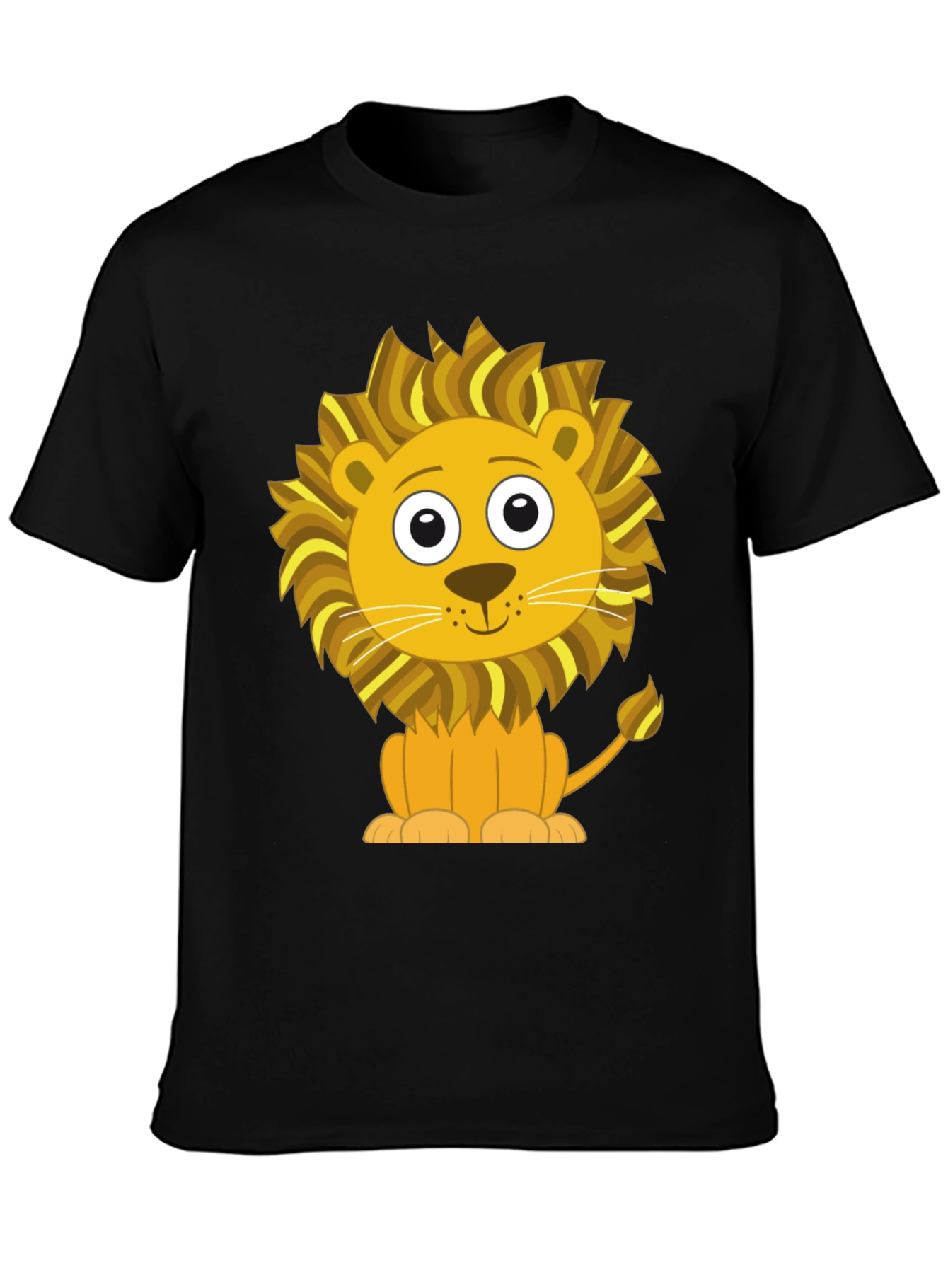 Black Cute Cartoon Lion Graphic T-Shirt - Black Cotton Tee view 3
