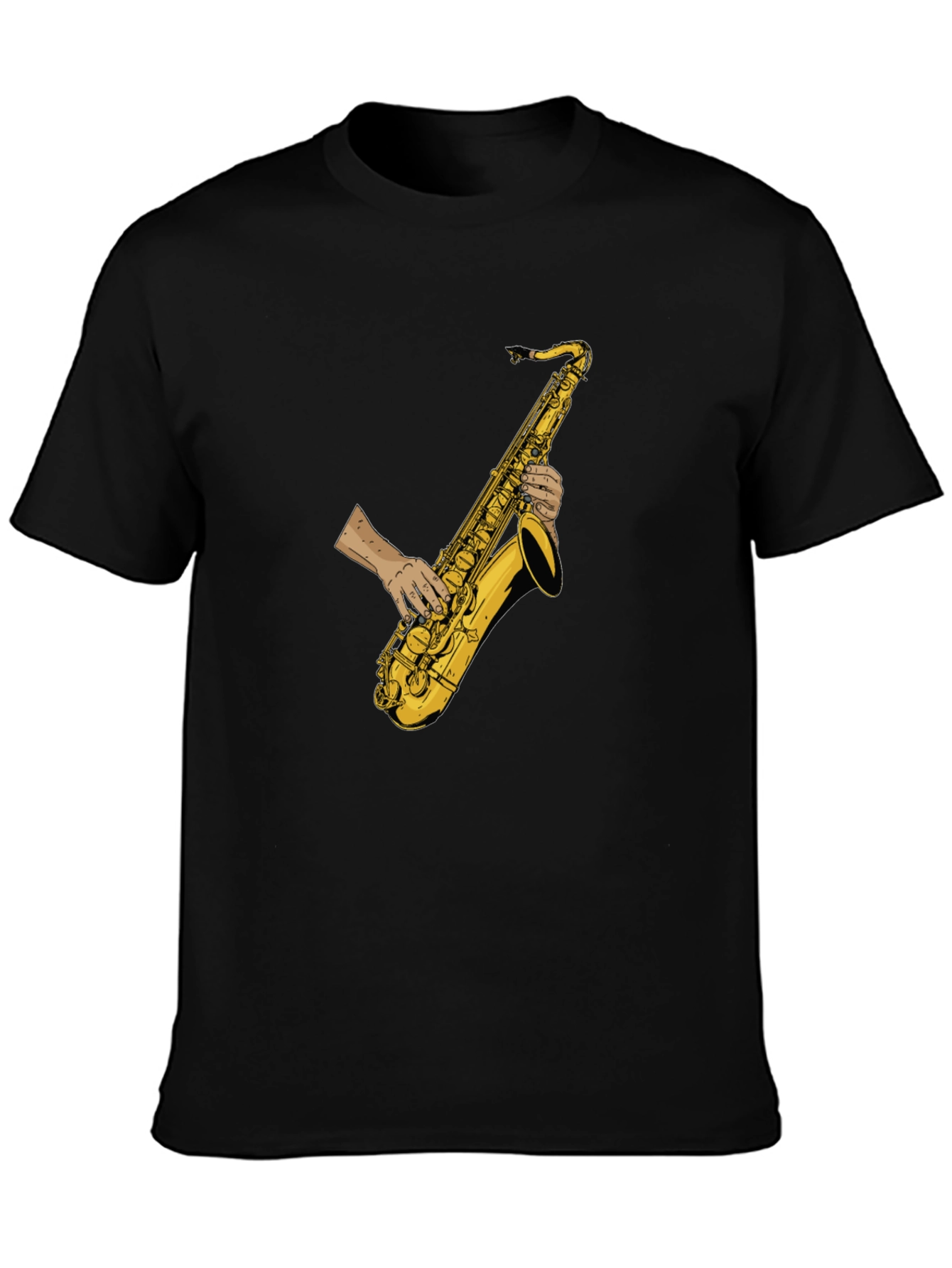 Black Saxophone Player Graphic Tee - Black Cotton T-Shirt view 3