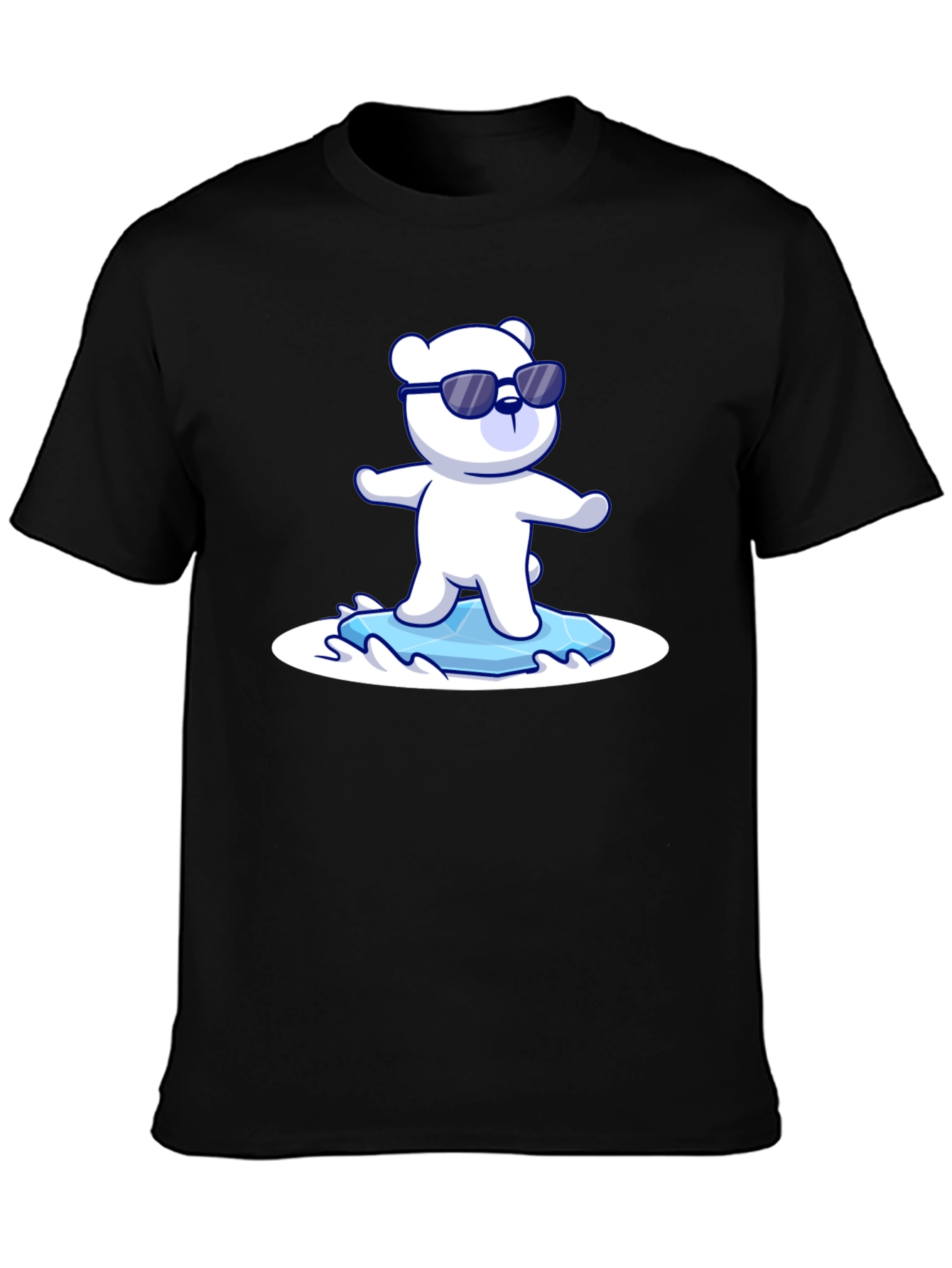 Black Cool Polar Bear Graphic Tee - Black Cotton T-Shirt view 3