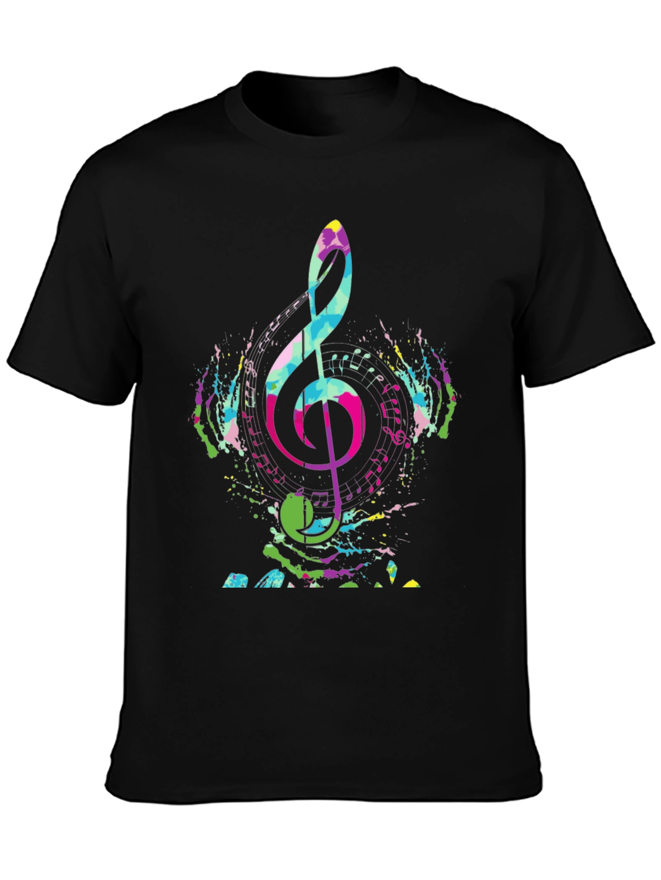 Black Colorful Music Note Graphic Tee - Black view 3