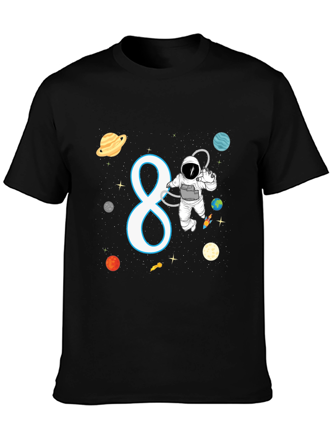 Black Astronaut 8th Birthday Kids T-Shirt view 3