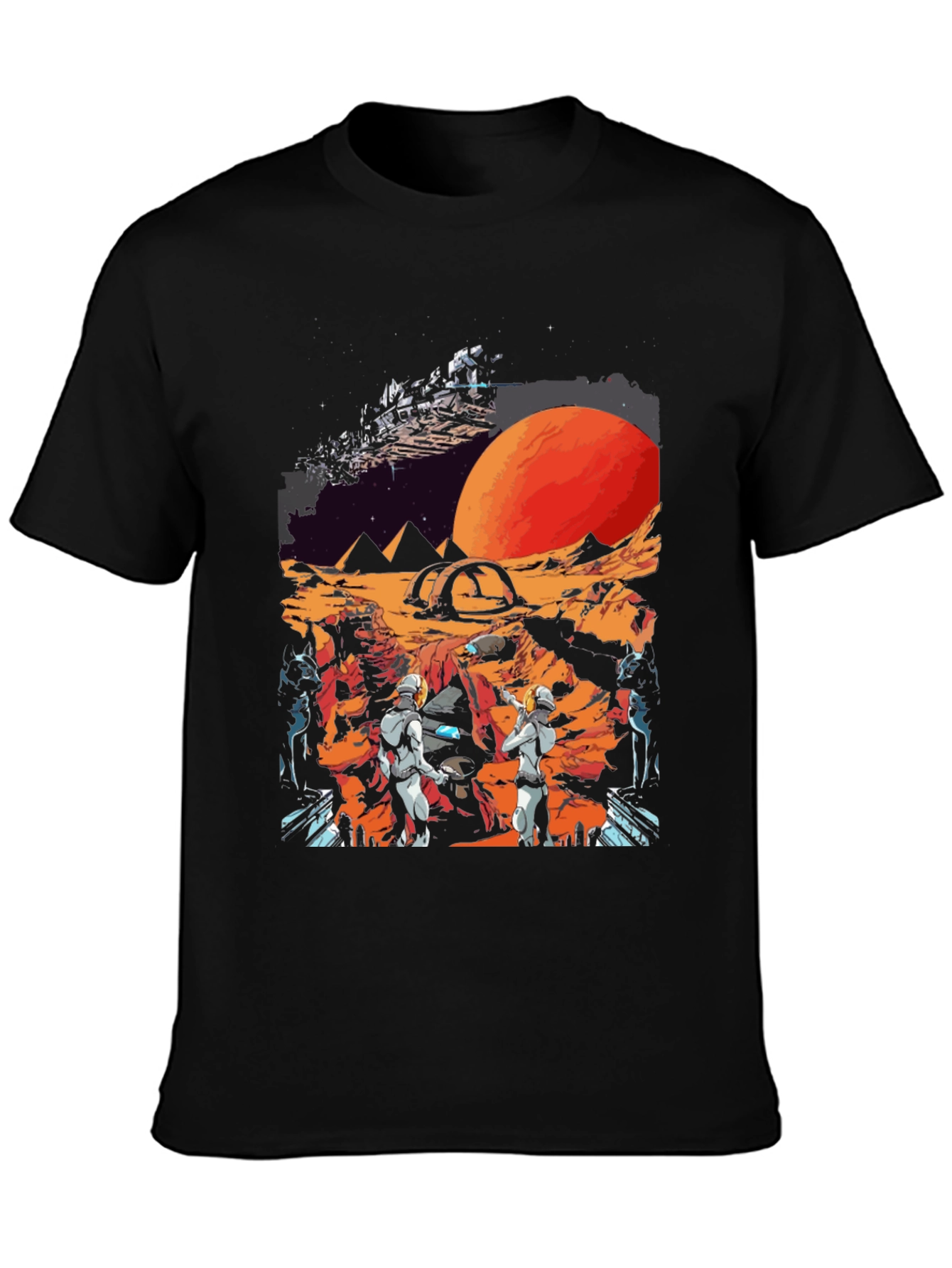 Black Sci-Fi Planet Graphic T-Shirt view 3