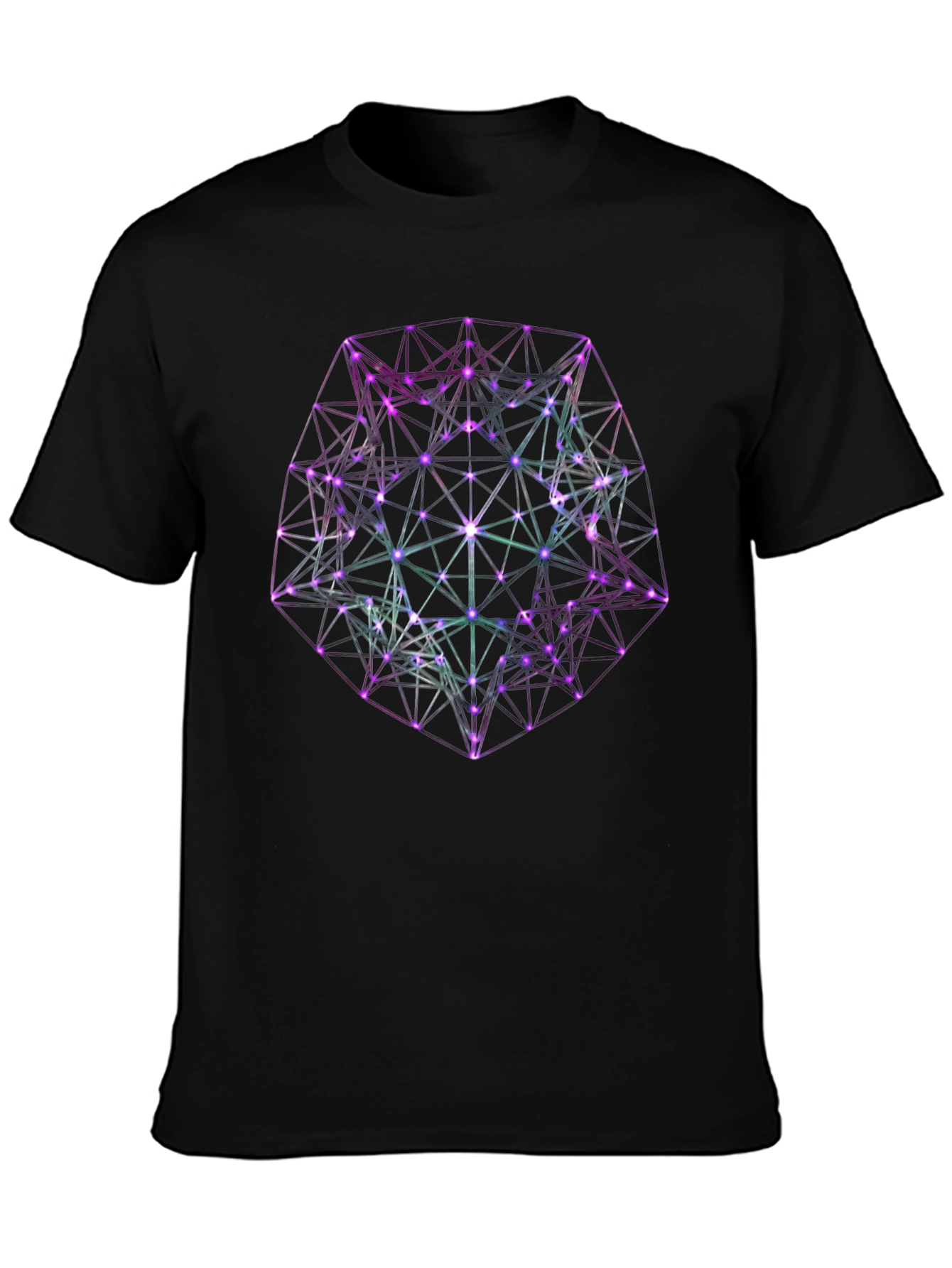 Black Geometric Neon Graphic Black T-Shirt view 3