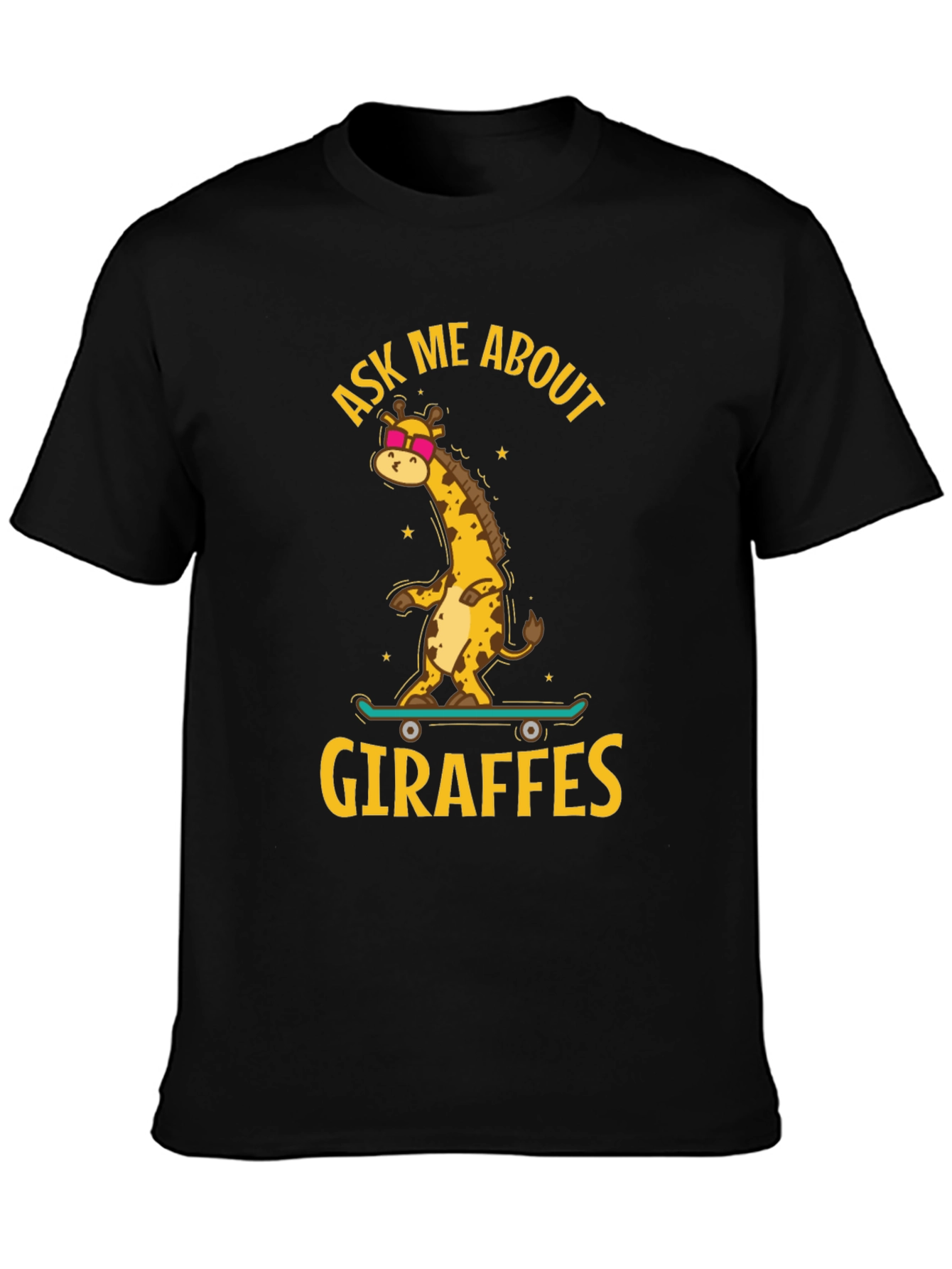 Black Cool Giraffe Skateboard T-Shirt view 3