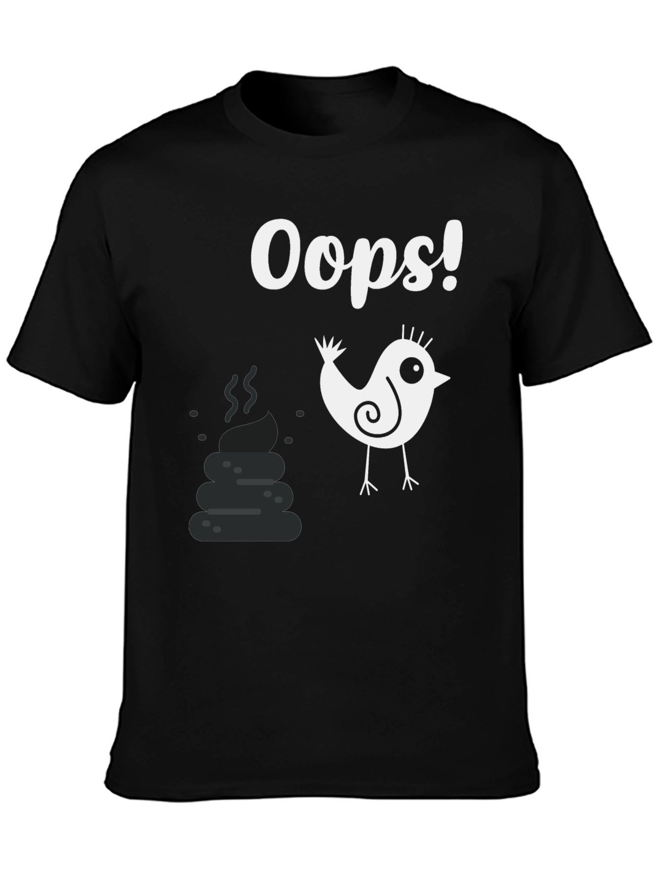 Black Oops! Bird Poop Graphic Tee - Funny Casual T-Shirt view 3