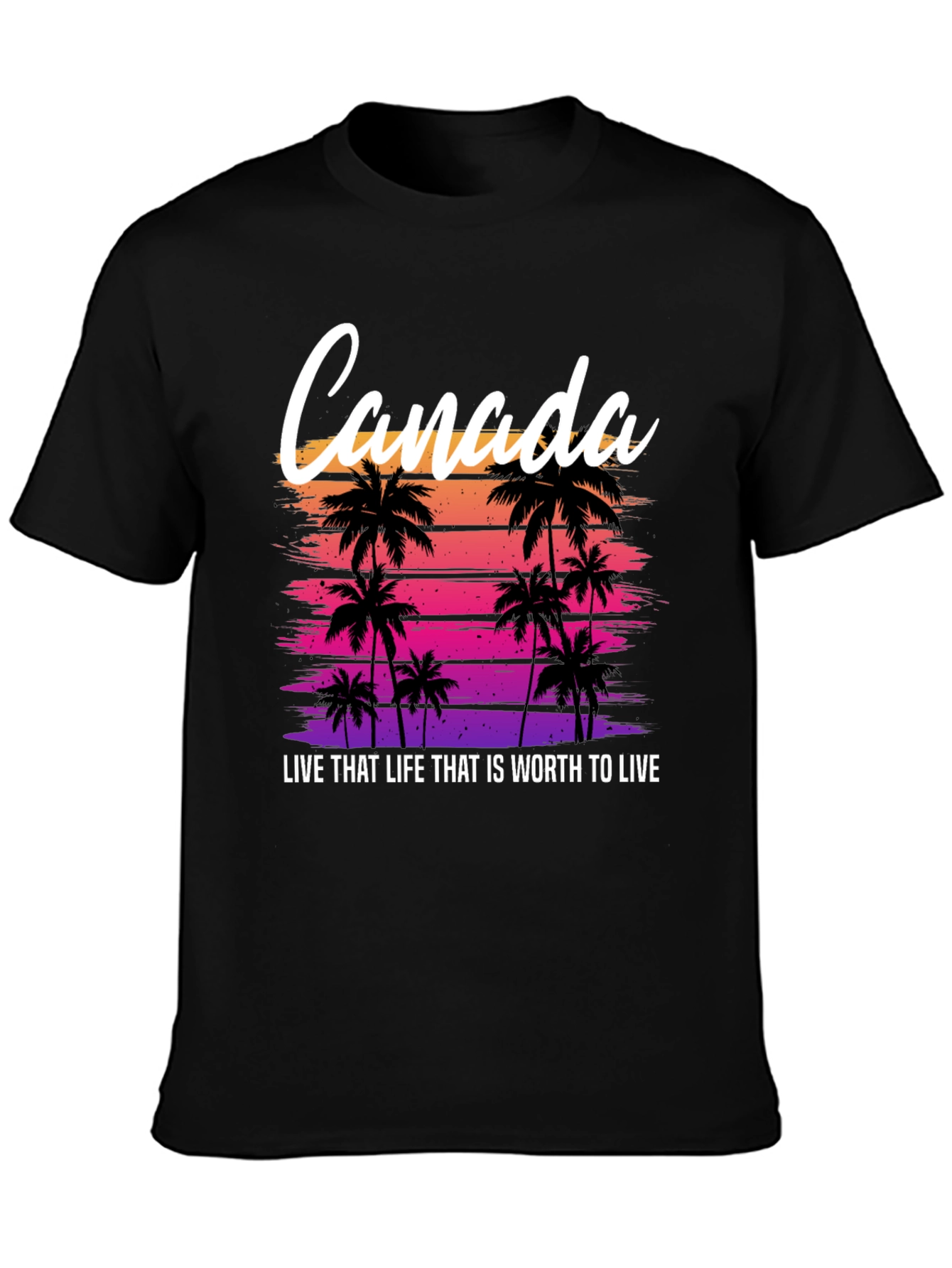 Black Canada Sunset Palm Tree T-Shirt - Live That Life Tee view 3