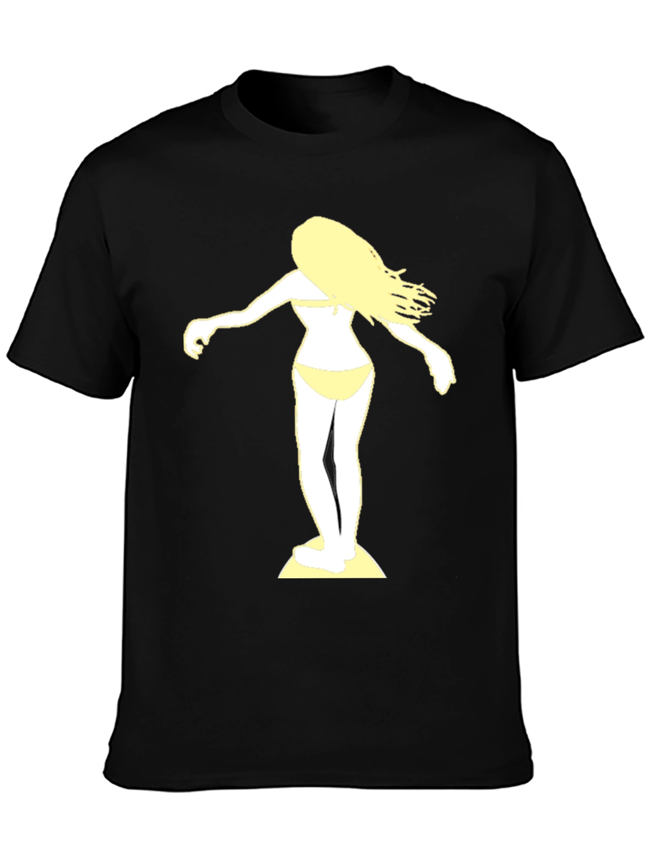 Black Surfer Girl Graphic Tee - Black Cotton T-Shirt view 3